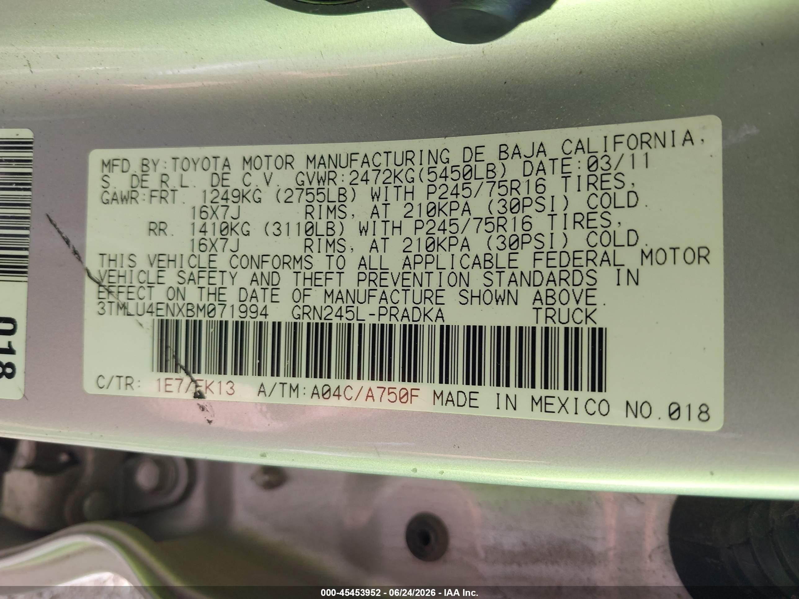 2011 Toyota Tacoma Base V6 Серебряный vin: 3TMLU4ENXBM071994