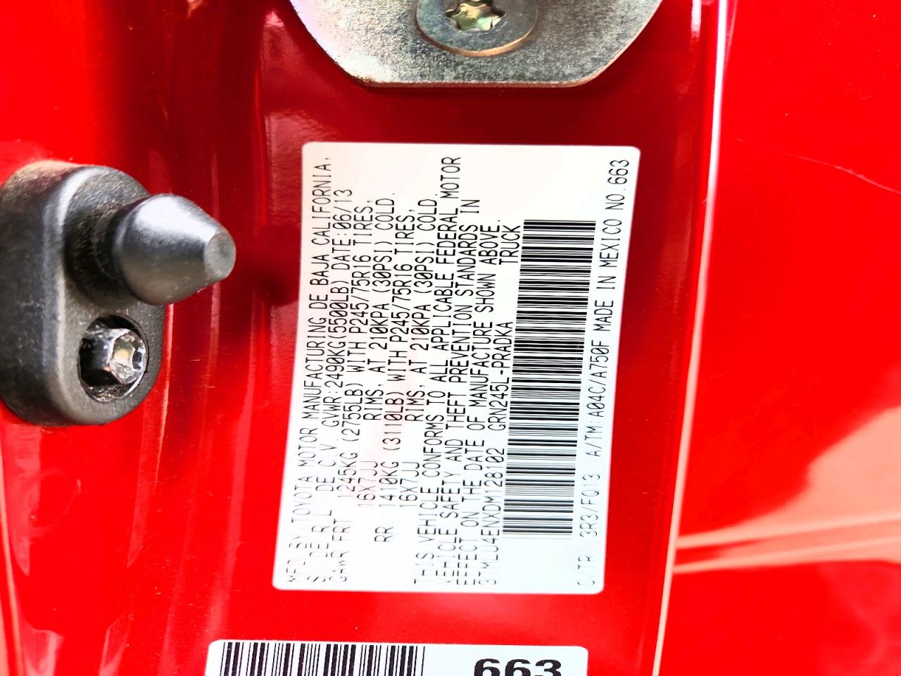 2013 Toyota Tacoma Double Cab Red vin: 3TMLU4ENXDM128102