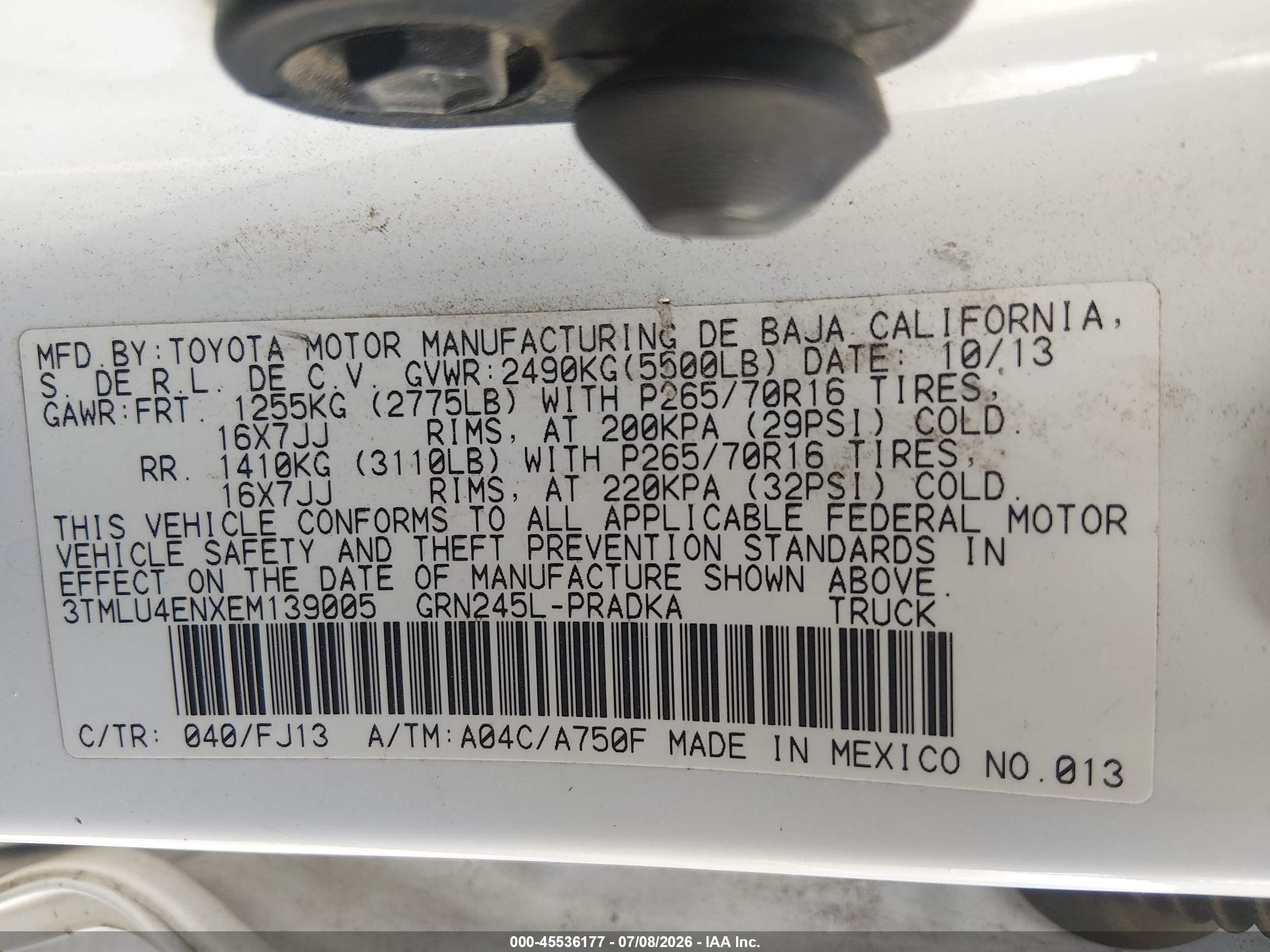2014 Toyota Tacoma Base V6 White vin: 3TMLU4ENXEM139005