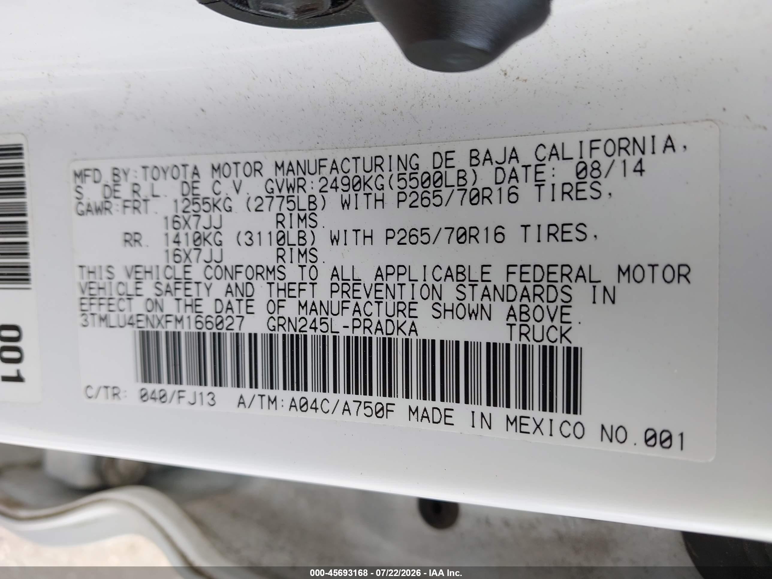 2015 Toyota Tacoma Base V6 White vin: 3TMLU4ENXFM166027