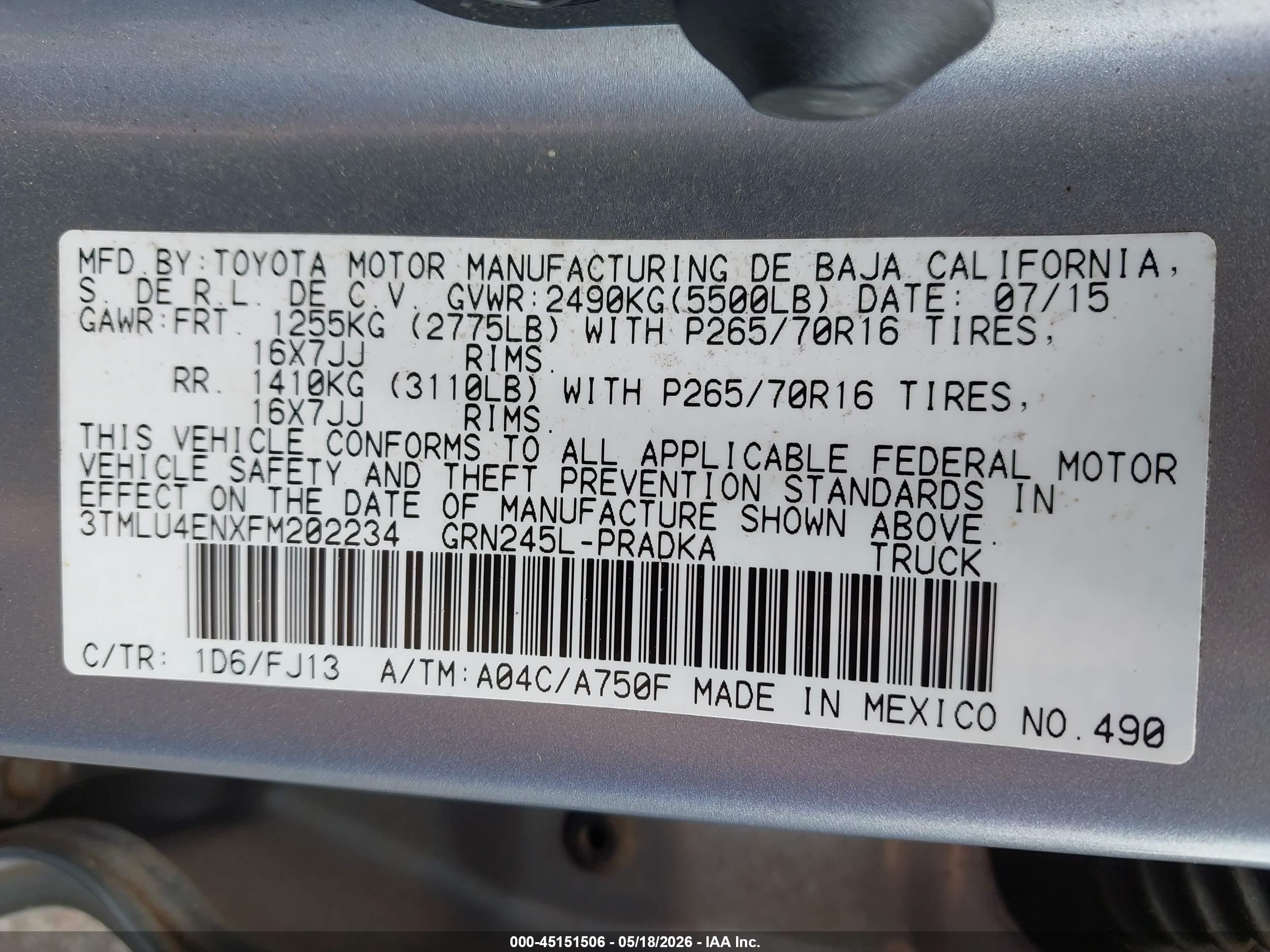 2015 Toyota Tacoma Base V6/trd Pro Silver vin: 3TMLU4ENXFM202234