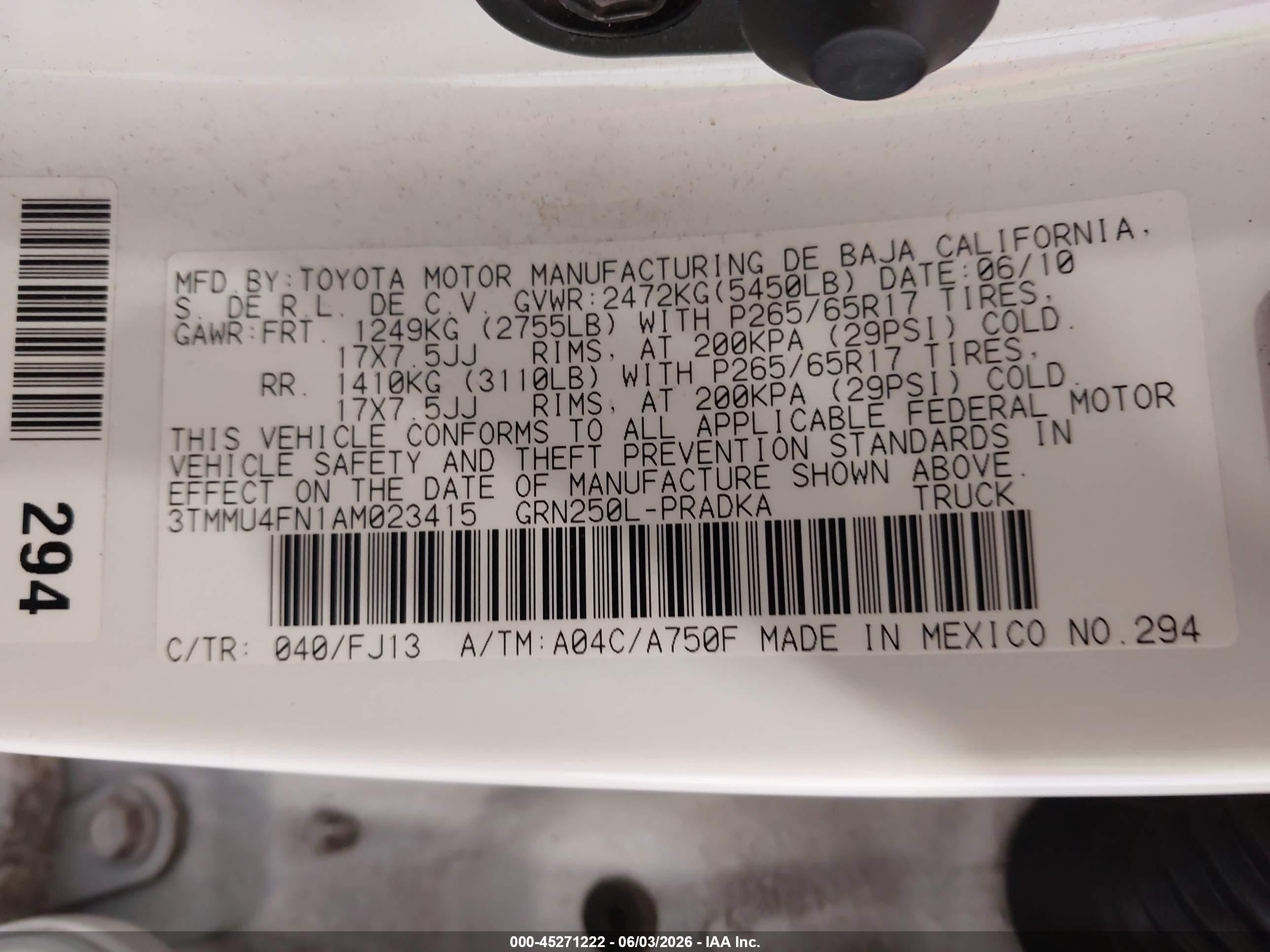 2010 Toyota Tacoma Base V6 White vin: 3TMMU4FN1AM023415