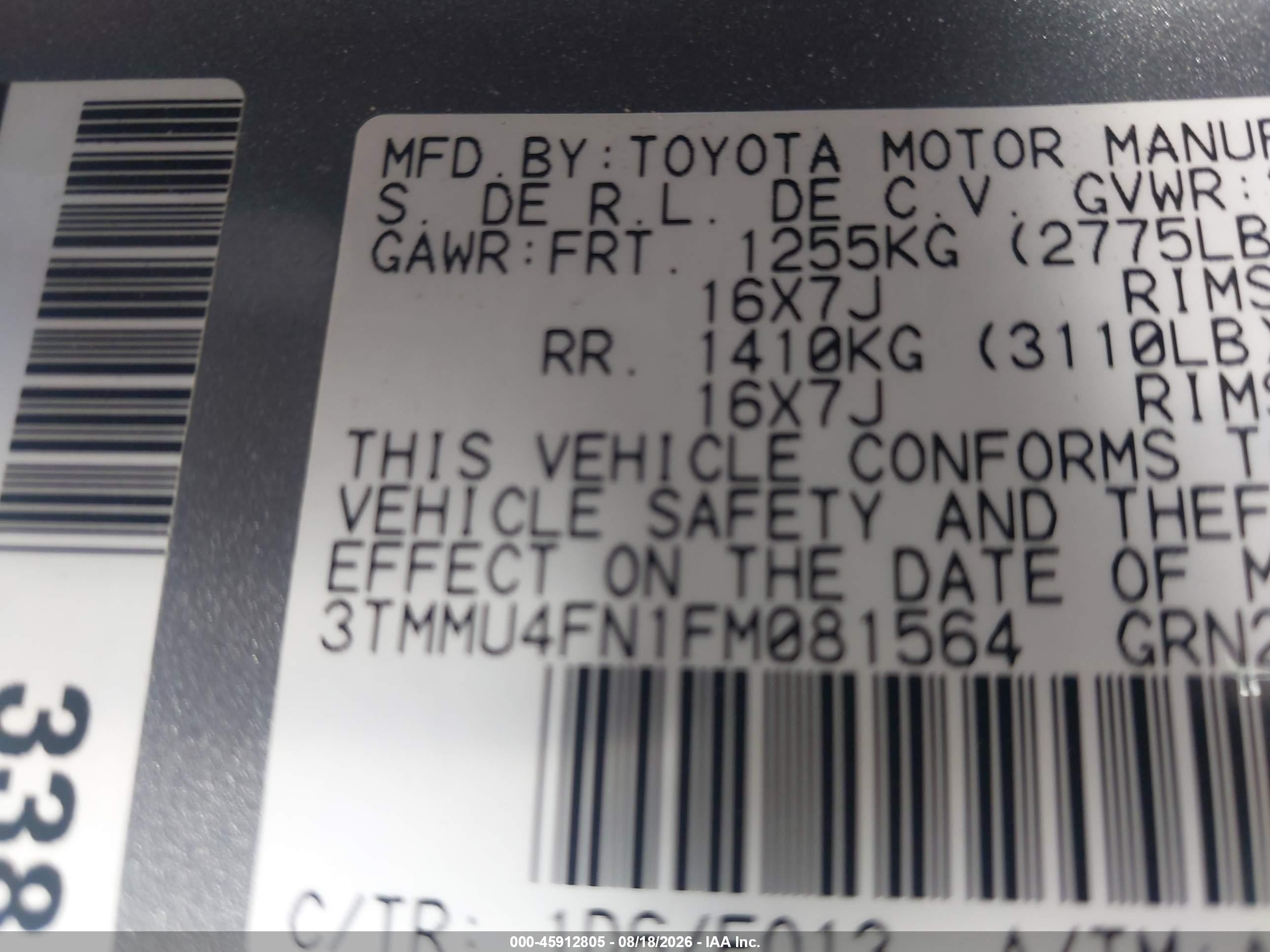 2015 Toyota Tacoma Base V6 Silver vin: 3TMMU4FN1FM081564