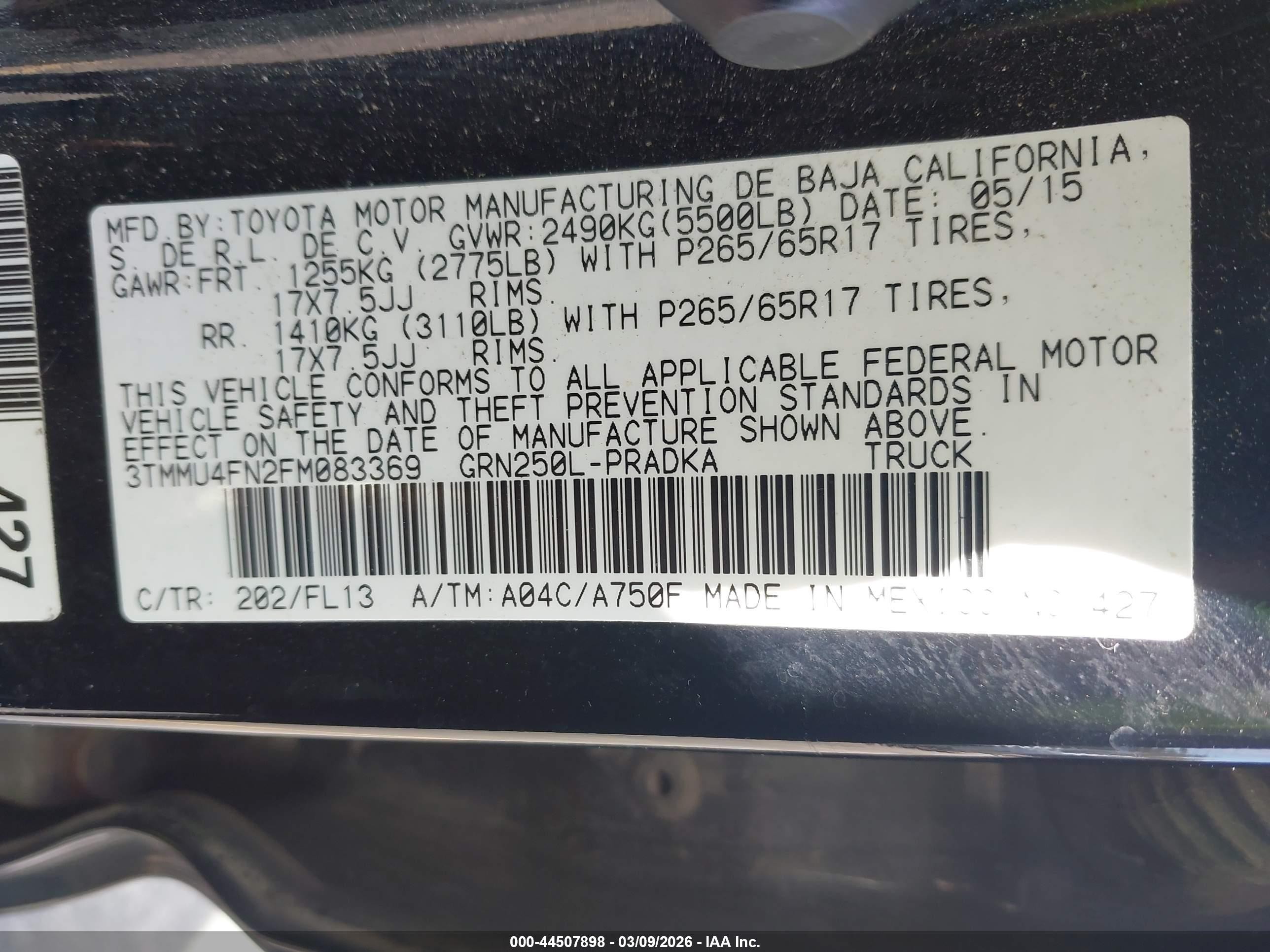 2015 Toyota Tacoma Base V6 Black vin: 3TMMU4FN2FM083369
