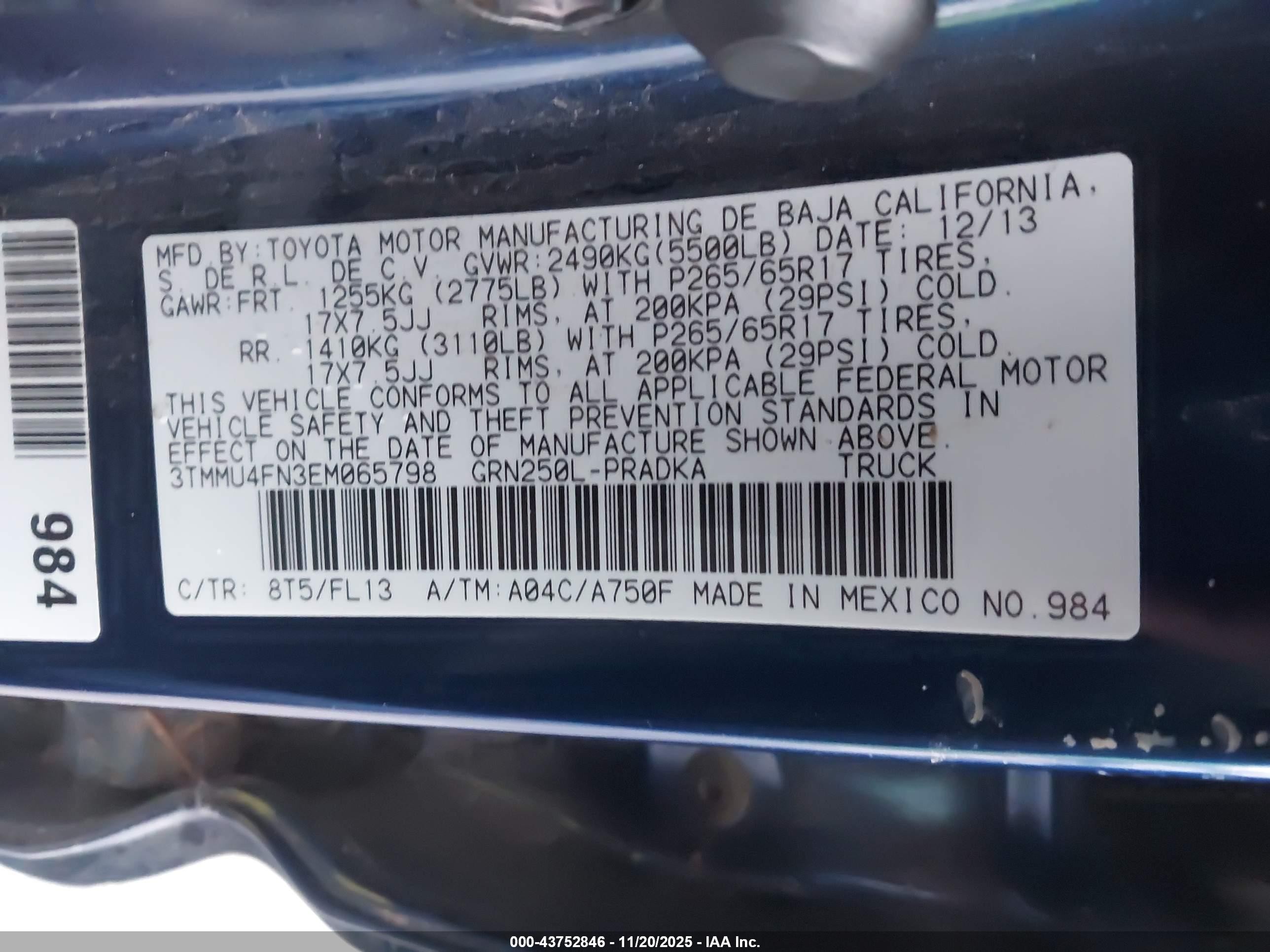 2014 Toyota Tacoma Base V6 Blue vin: 3TMMU4FN3EM065798