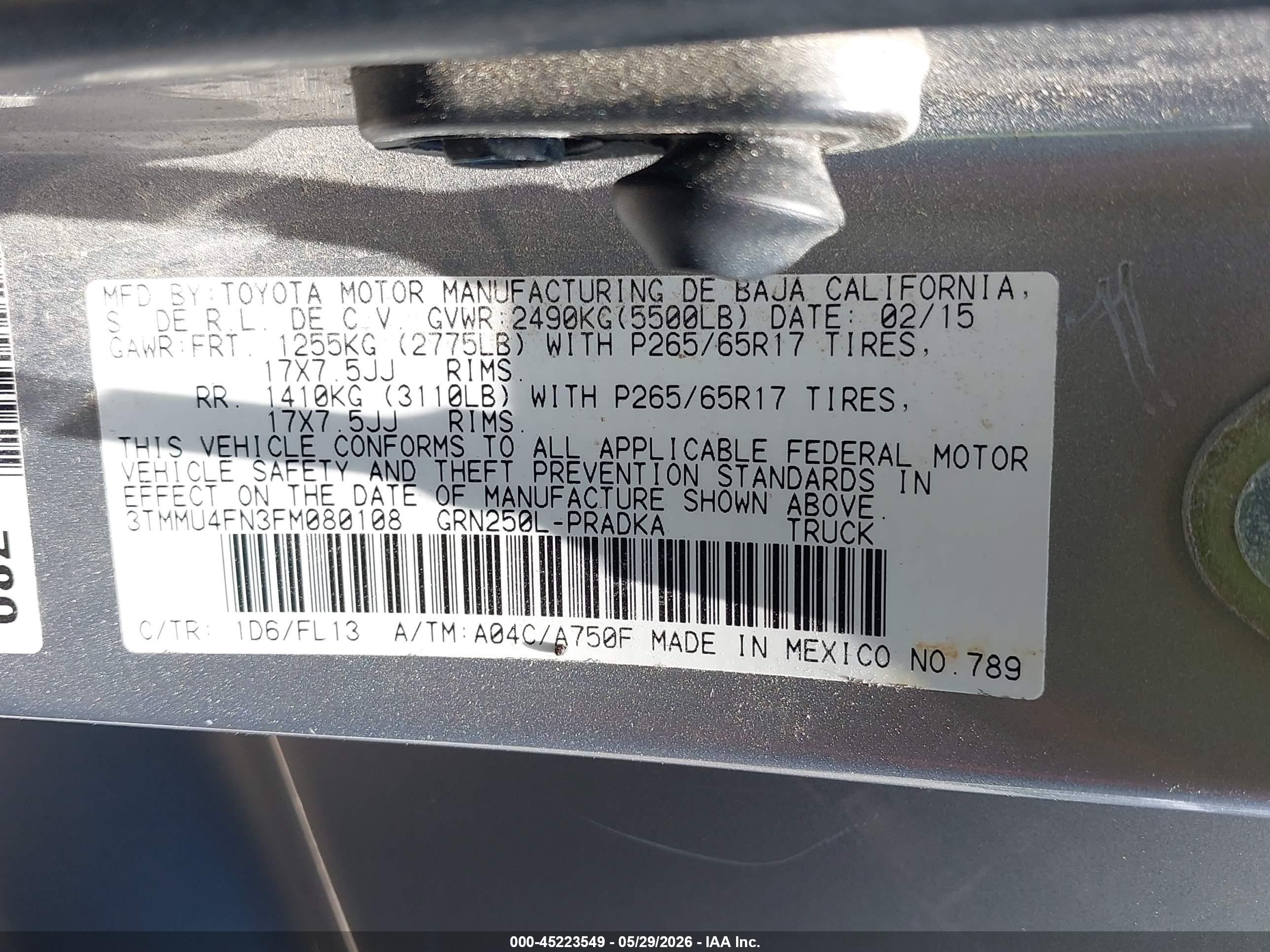 2015 Toyota Tacoma Base V6 Silver vin: 3TMMU4FN3FM080108