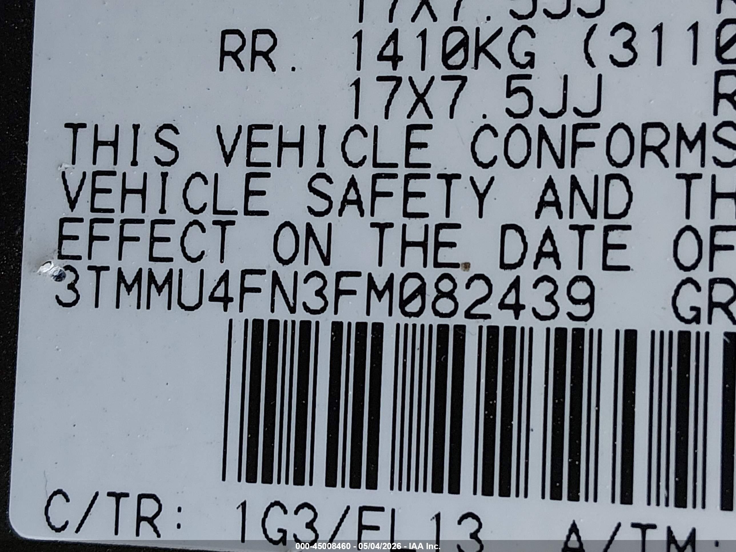 2015 Toyota Tacoma Base V6 Gray vin: 3TMMU4FN3FM082439