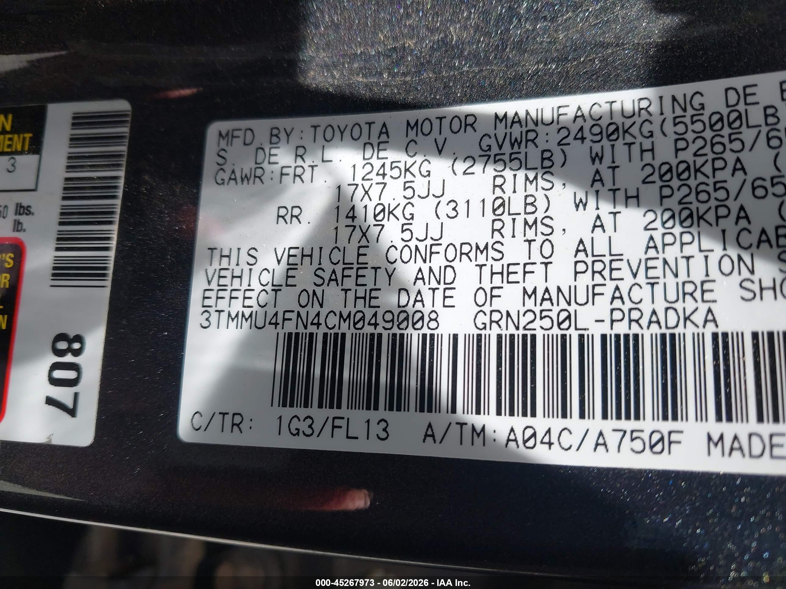2012 Toyota Tacoma Base V6 Gray vin: 3TMMU4FN4CM049008