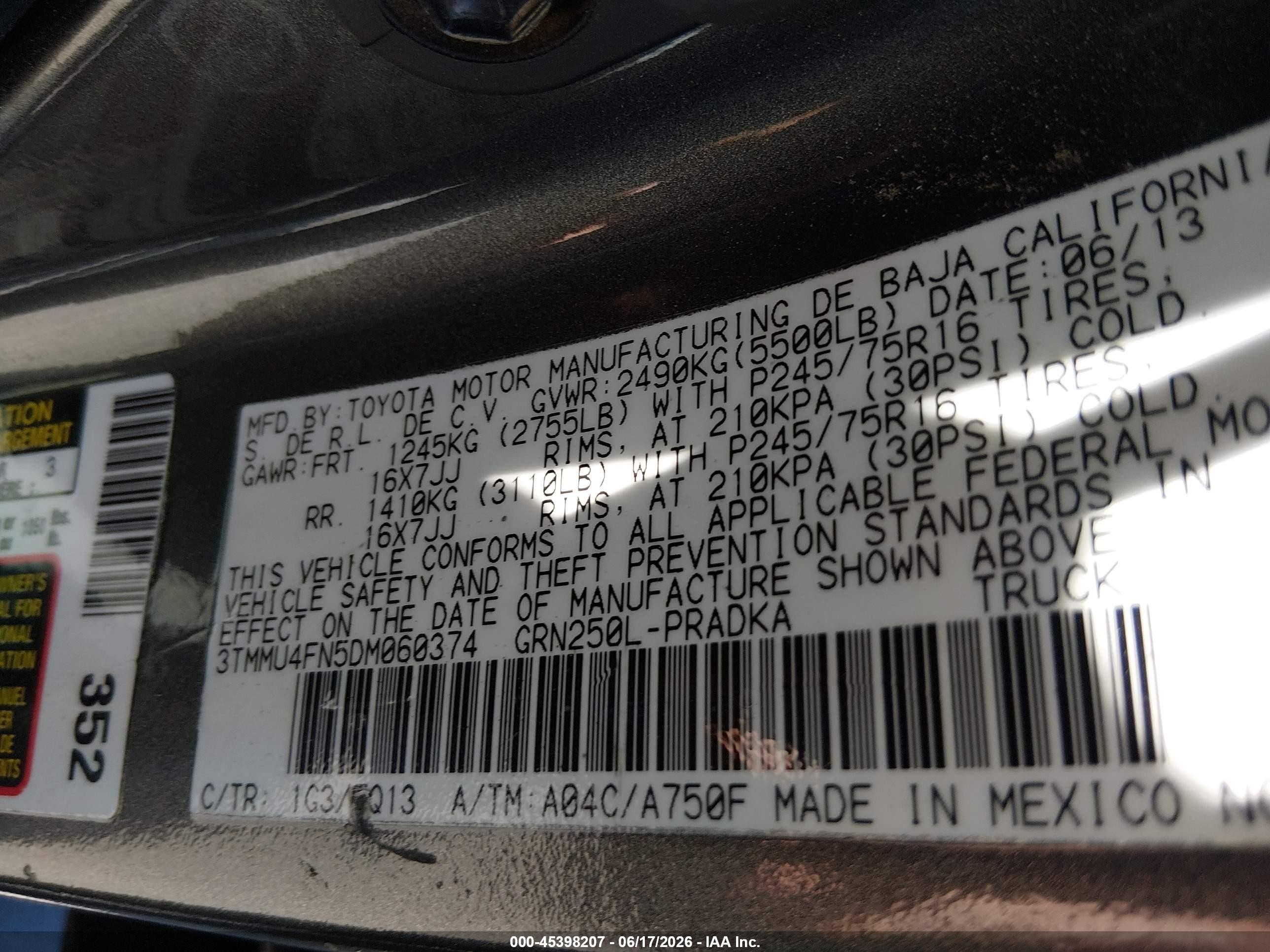 2013 Toyota Tacoma Base V6 Gray vin: 3TMMU4FN5DM060374
