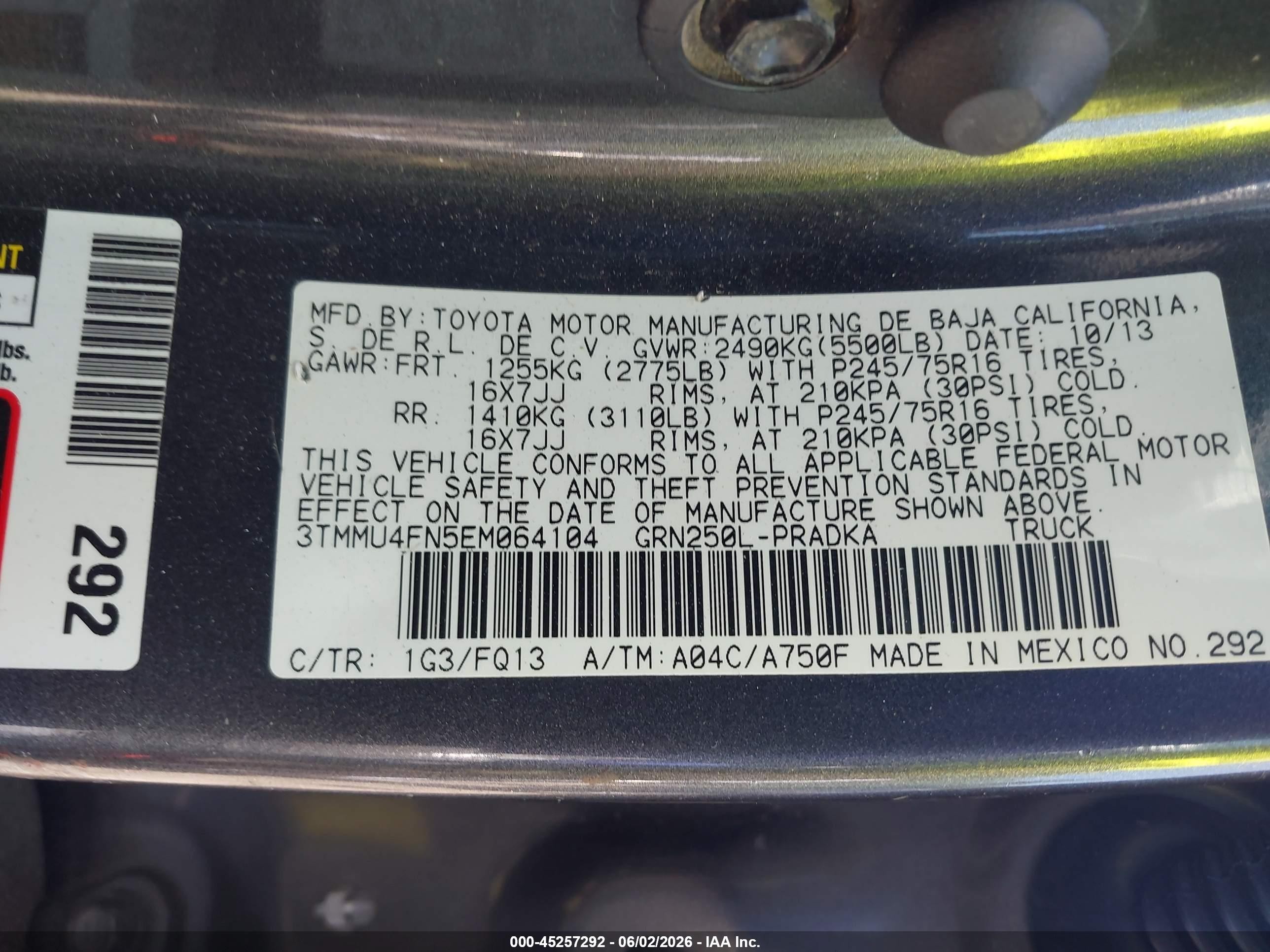 2014 Toyota Tacoma Base V6 Серый vin: 3TMMU4FN5EM064104