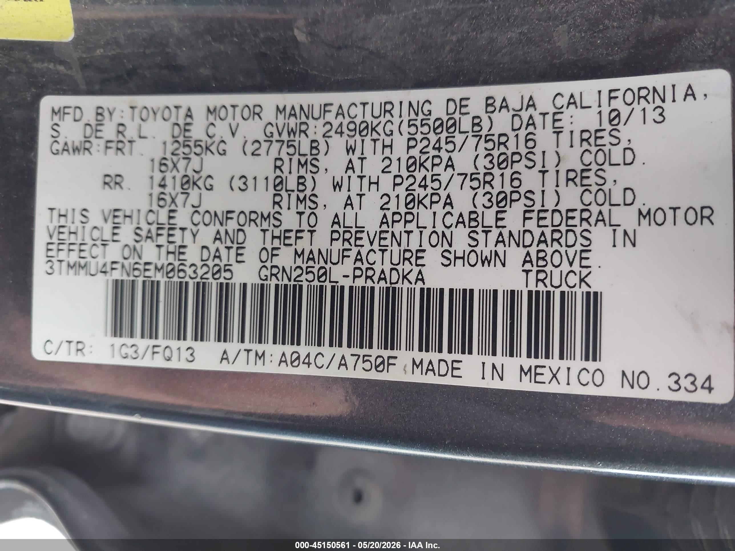 2014 Toyota Tacoma Base V6 Gray vin: 3TMMU4FN6EM063205