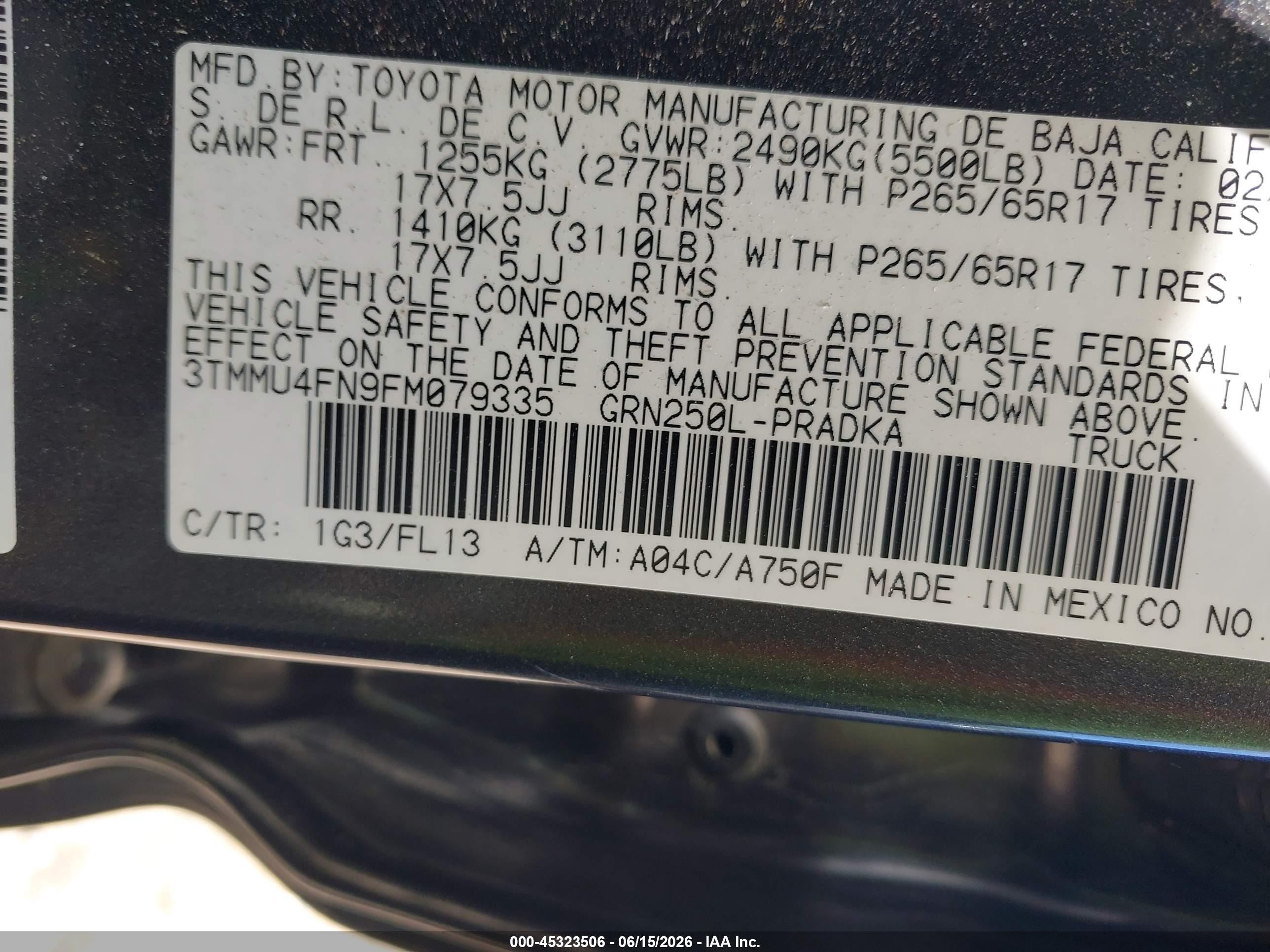 2015 Toyota Tacoma Base V6 Gray vin: 3TMMU4FN9FM079335