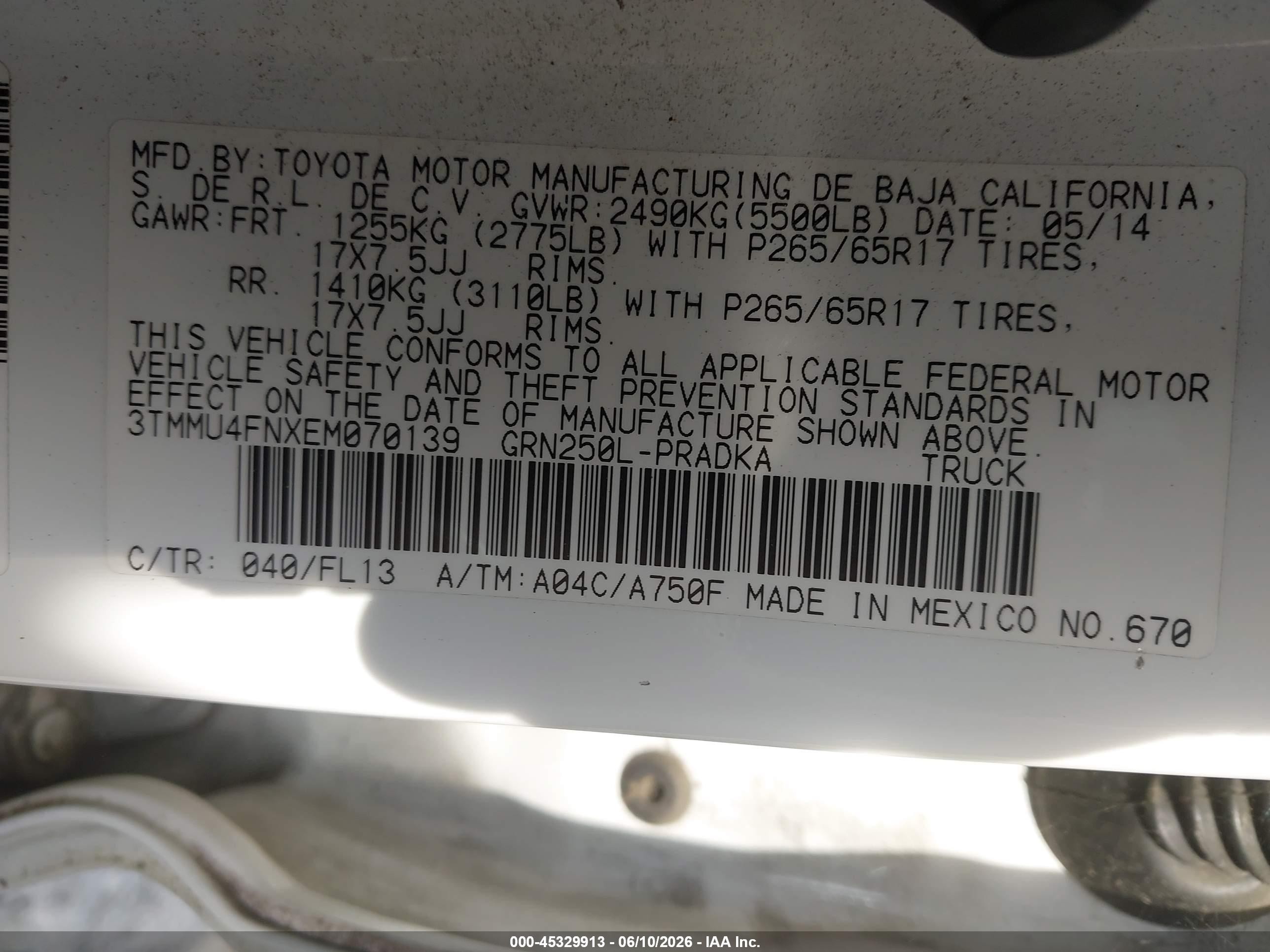 2014 Toyota Tacoma Base V6 White vin: 3TMMU4FNXEM070139