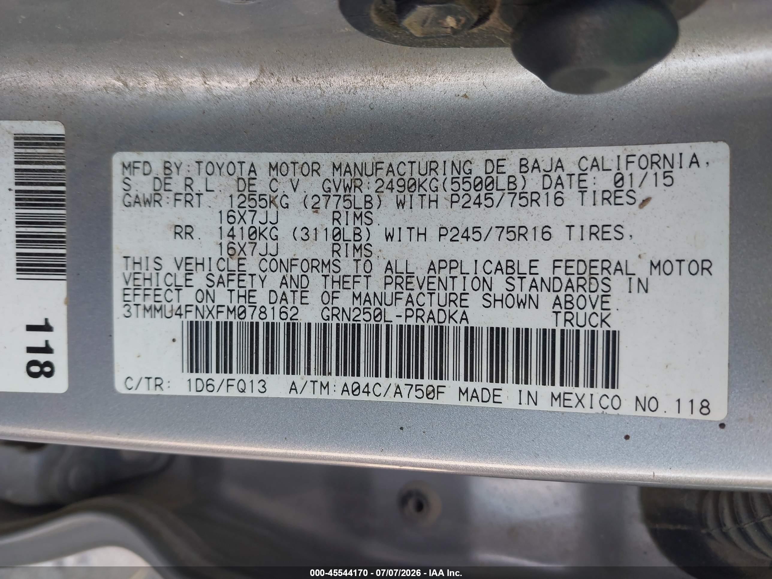 2015 Toyota Tacoma Base V6 Silver vin: 3TMMU4FNXFM078162
