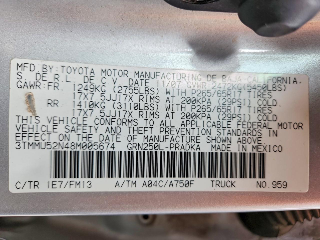 2008 Toyota Tacoma V6 Silver vin: 3TMMU52N48M005674