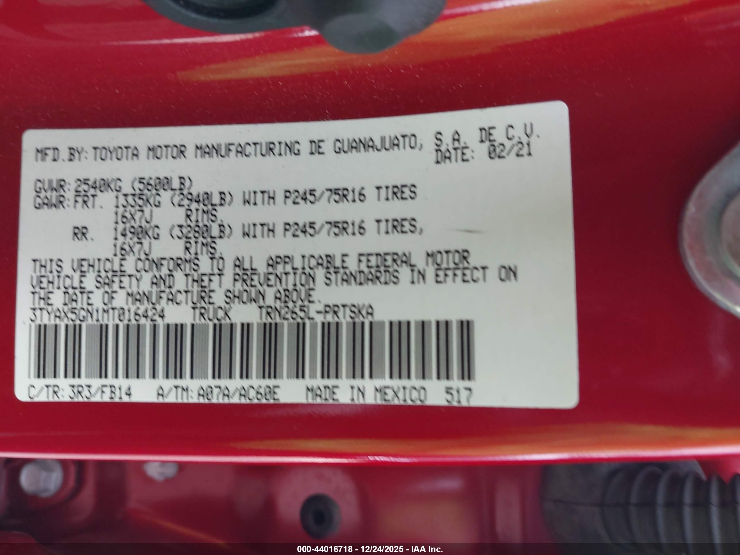 2021 Toyota Tacoma Sr Red vin: 3TYAX5GN1MT016424