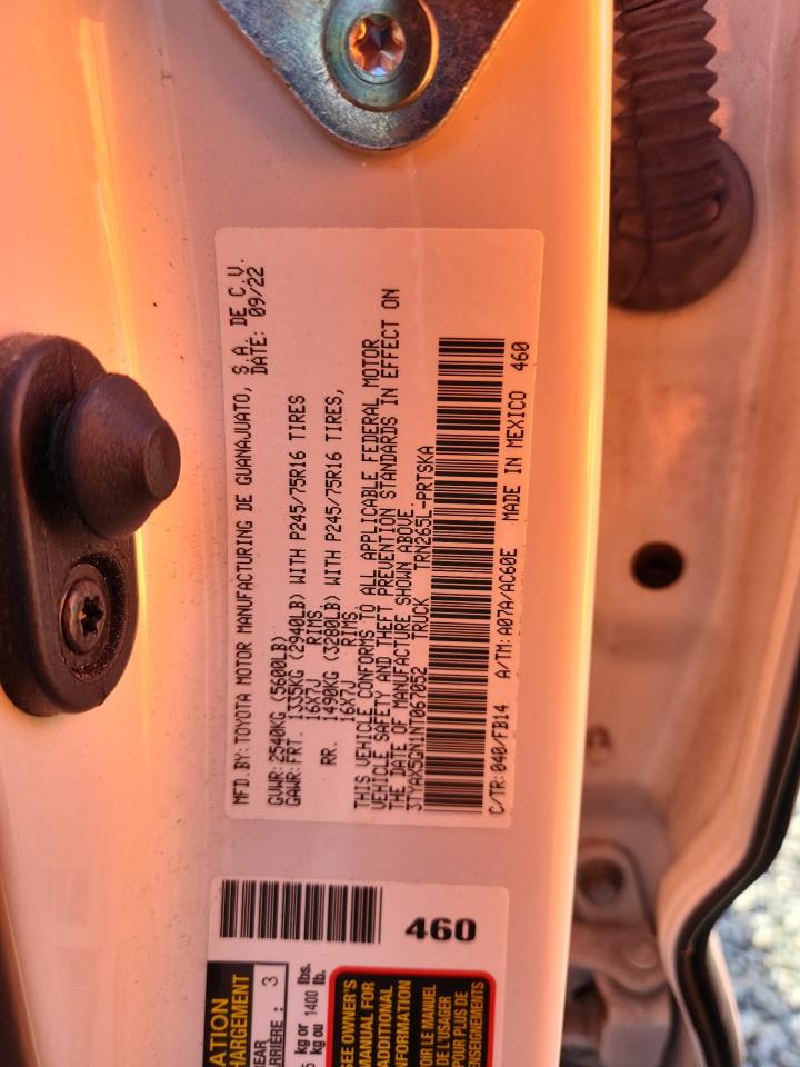 2022 Toyota Tacoma Sr White vin: 3TYAX5GN1NT067052