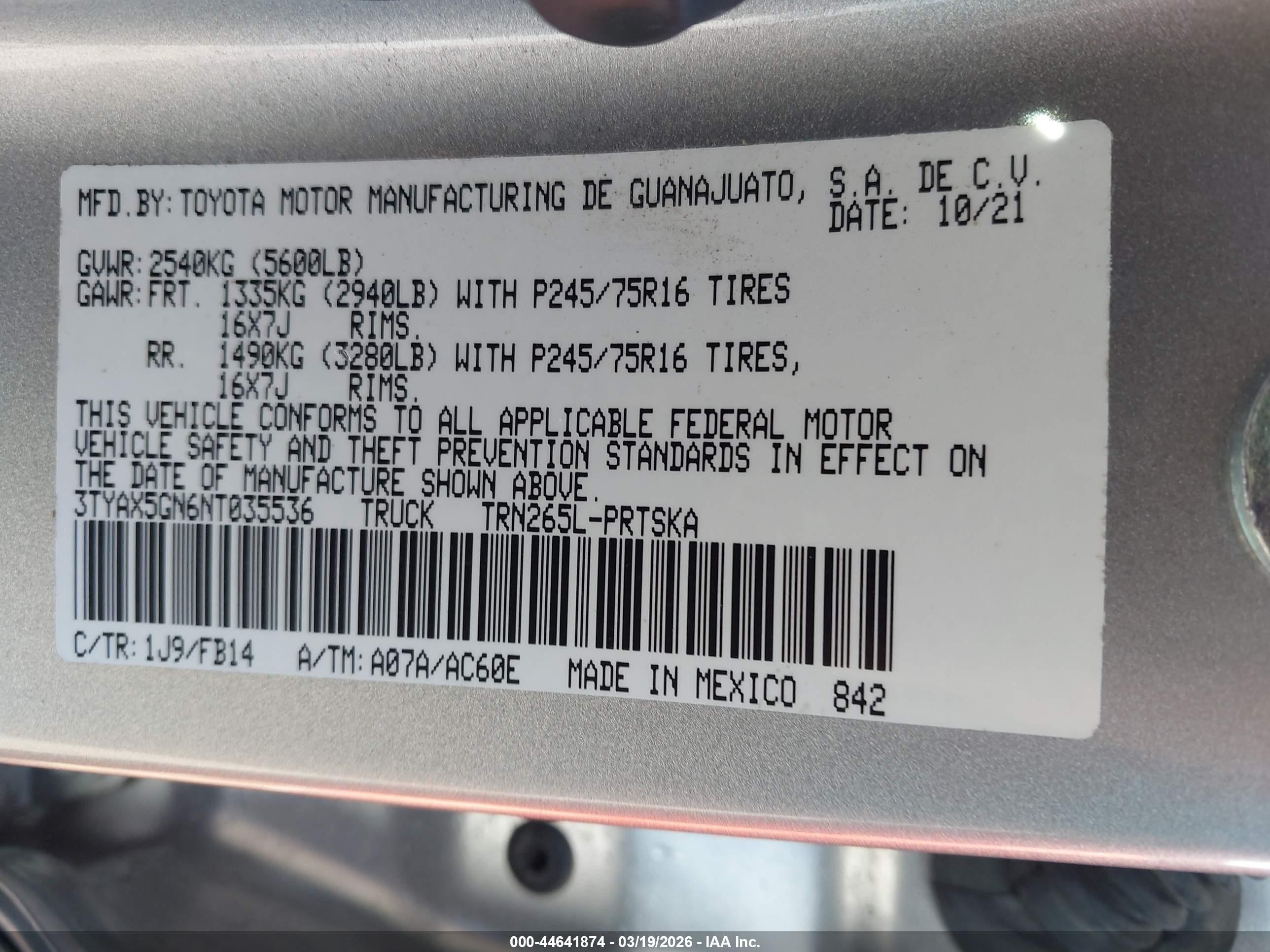 2022 Toyota Tacoma Sr Серый vin: 3TYAX5GN6NT035536
