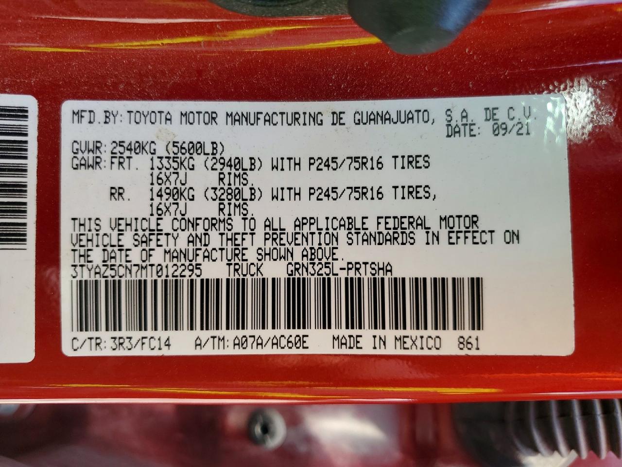 2021 Toyota Tacoma Sr5 V6 Red vin: 3TYAZ5CN7MT012295