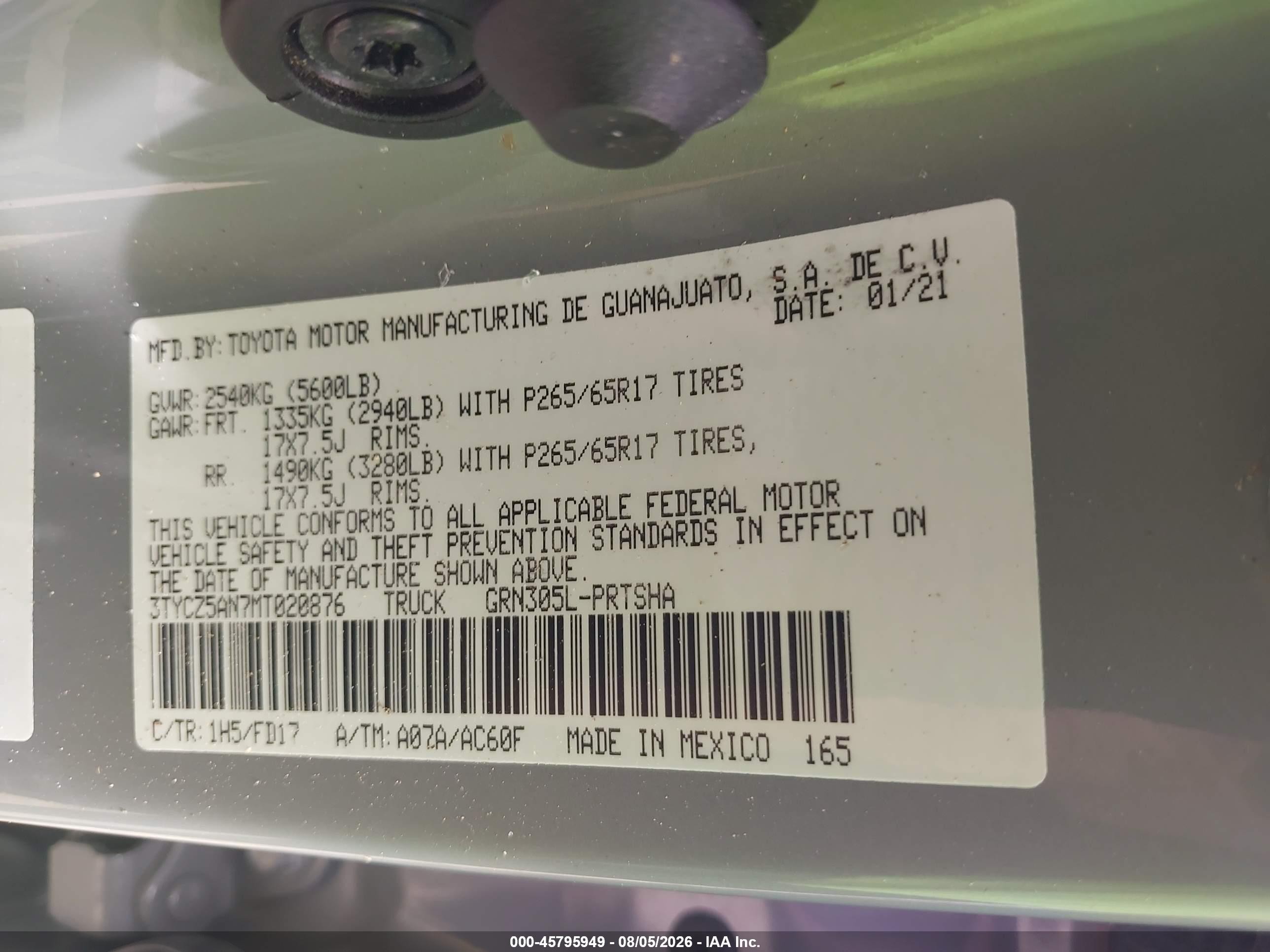 2021 Toyota Tacoma Trd Sport Gray vin: 3TYCZ5AN7MT020876