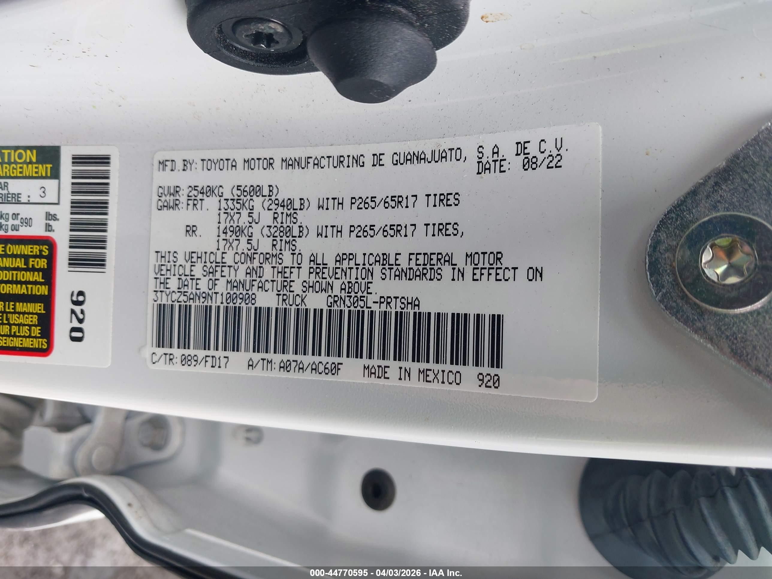2022 Toyota Tacoma Trd Sport White vin: 3TYCZ5AN9NT100908