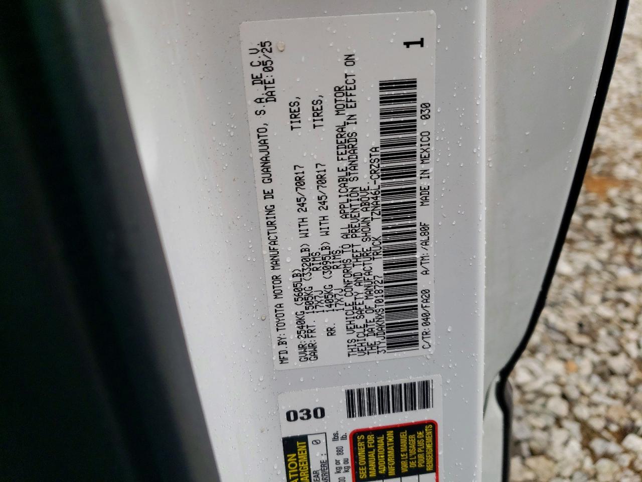 2025 Toyota Tacoma Sr White vin: 3TYJDAKNXST018727