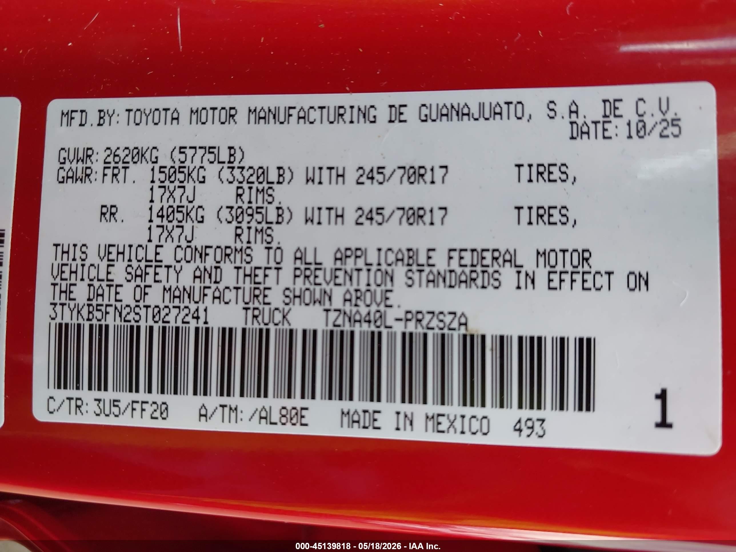 2025 Toyota Tacoma Sr5 Red vin: 3TYKB5FN2ST027241