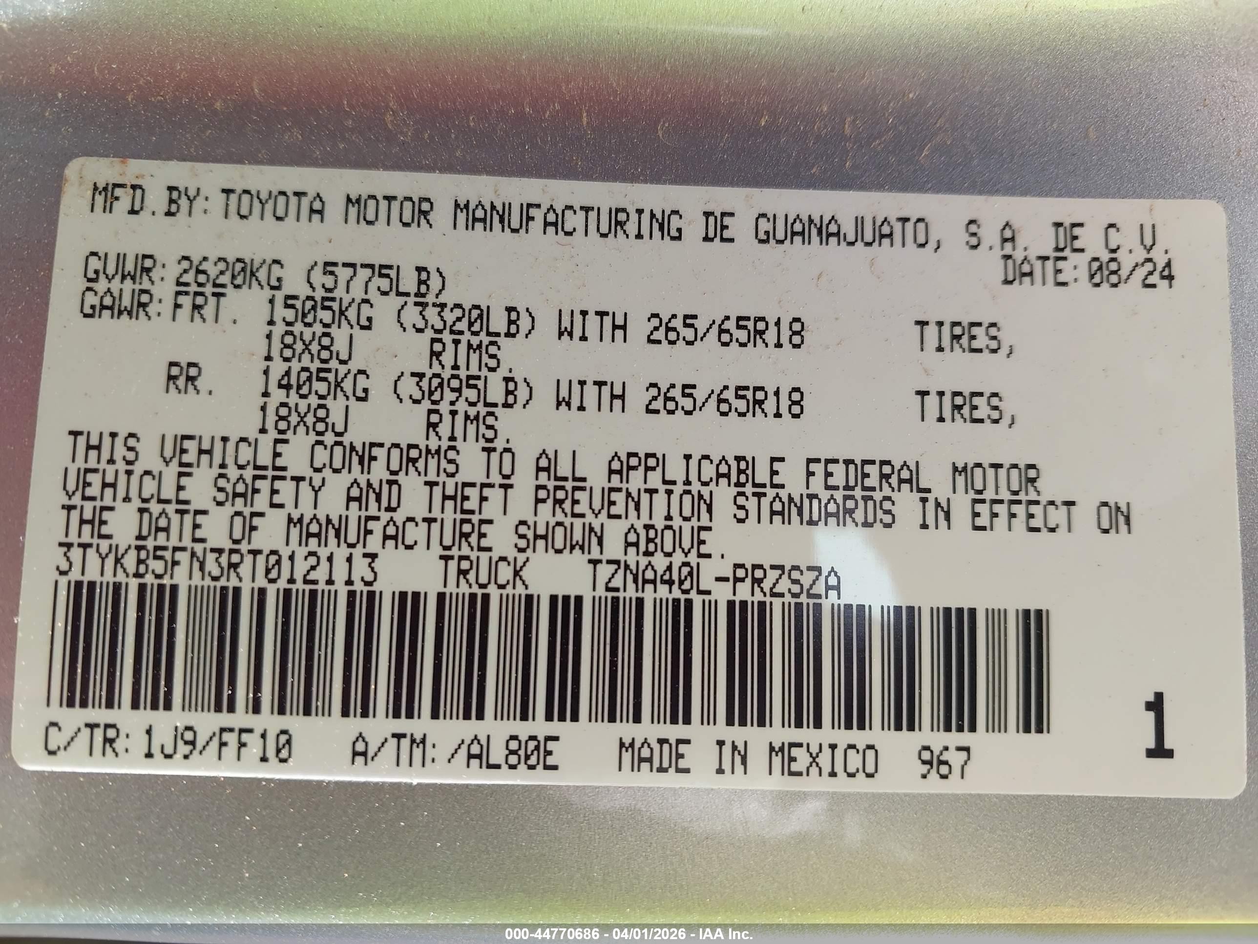 2024 Toyota Tacoma Sr5 Серебряный vin: 3TYKB5FN3RT012113