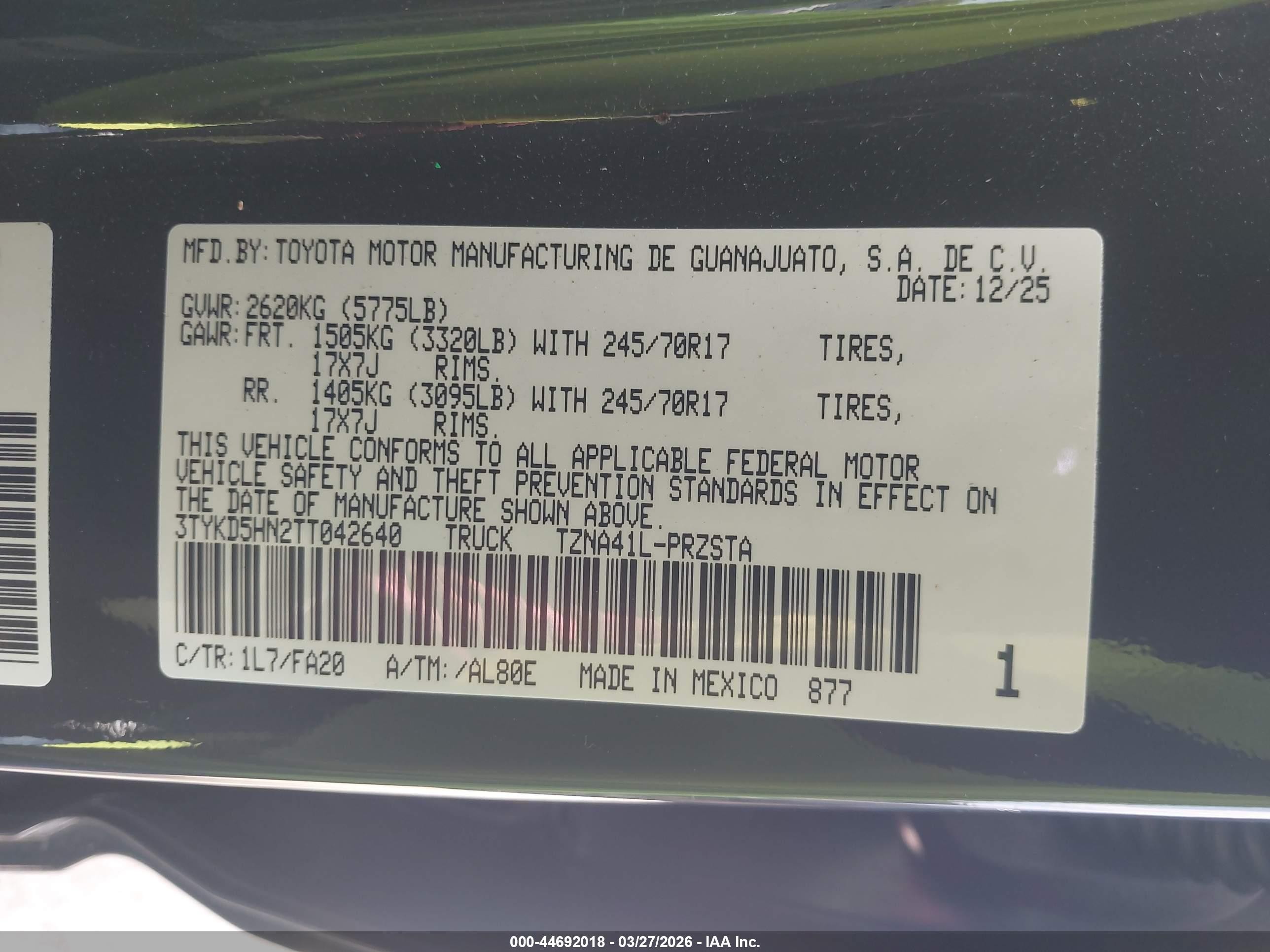 2026 Toyota Tacoma Sr Gray vin: 3TYKD5HN2TT042640