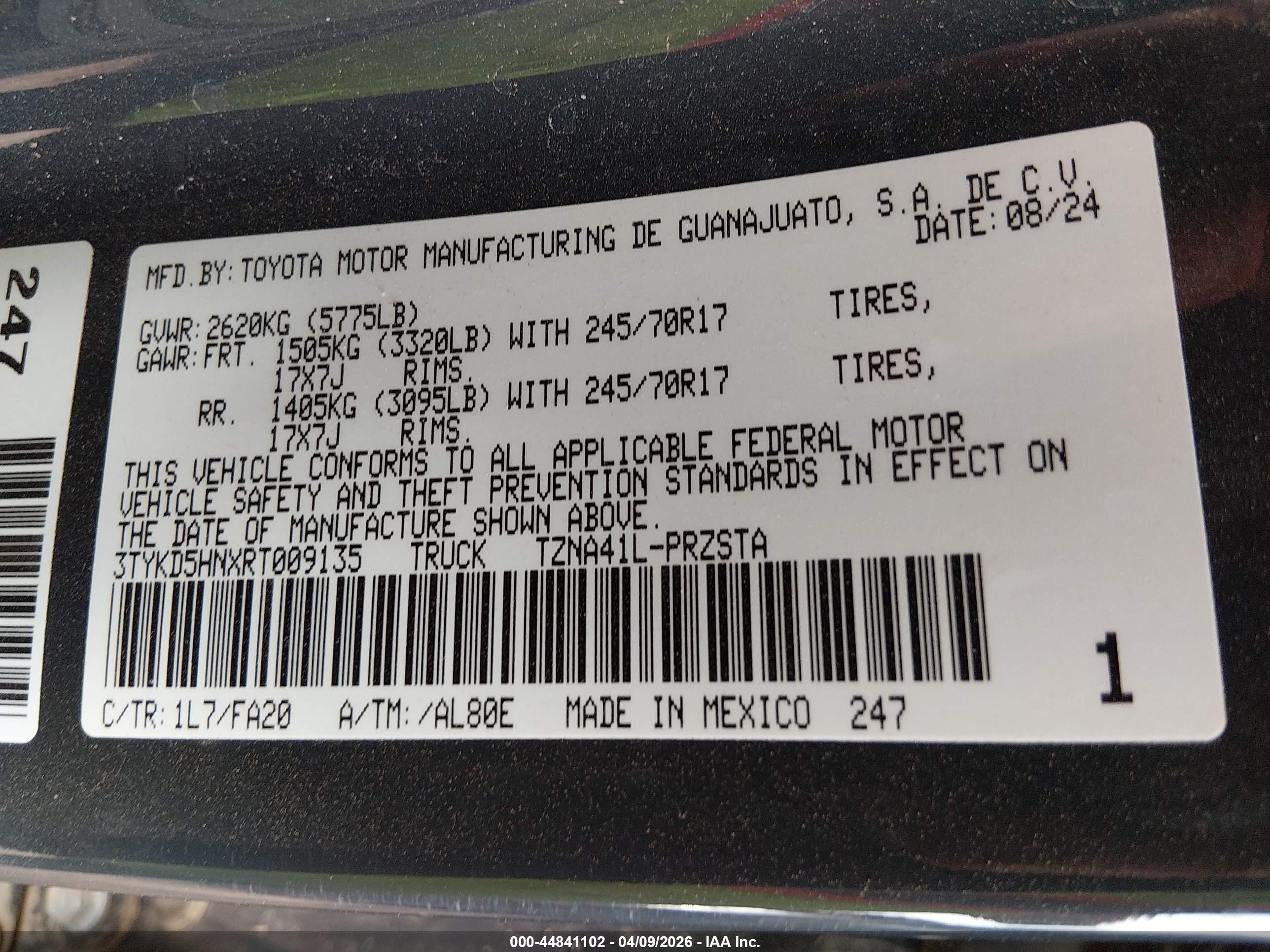 2024 Toyota Tacoma Sr Серый vin: 3TYKD5HNXRT009135