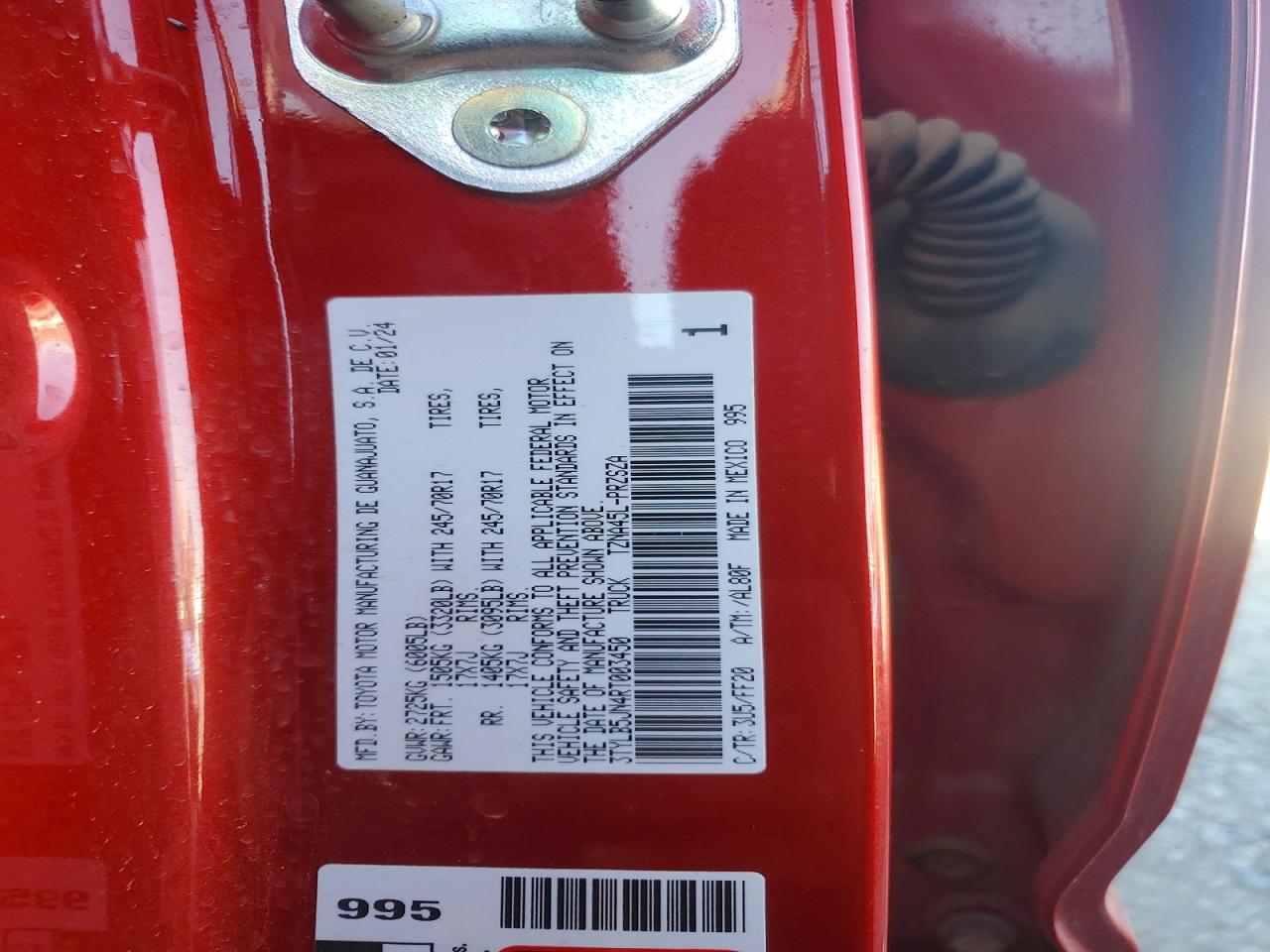 2024 Toyota Tacoma Sr5 Red vin: 3TYLB5JN4RT003450