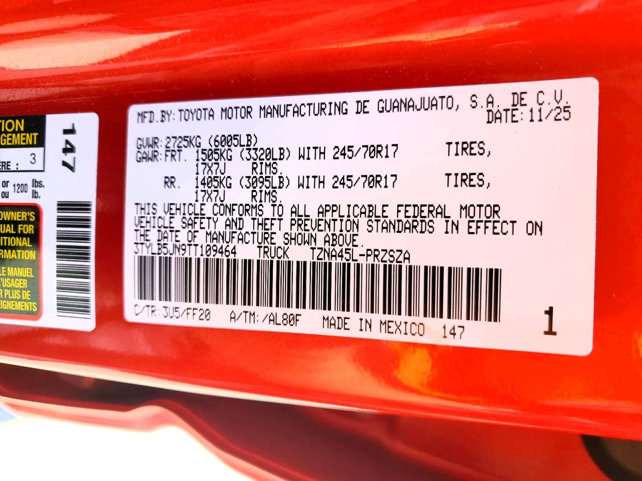2026 Toyota Tacoma Sr5 Red vin: 3TYLB5JN9TT109464