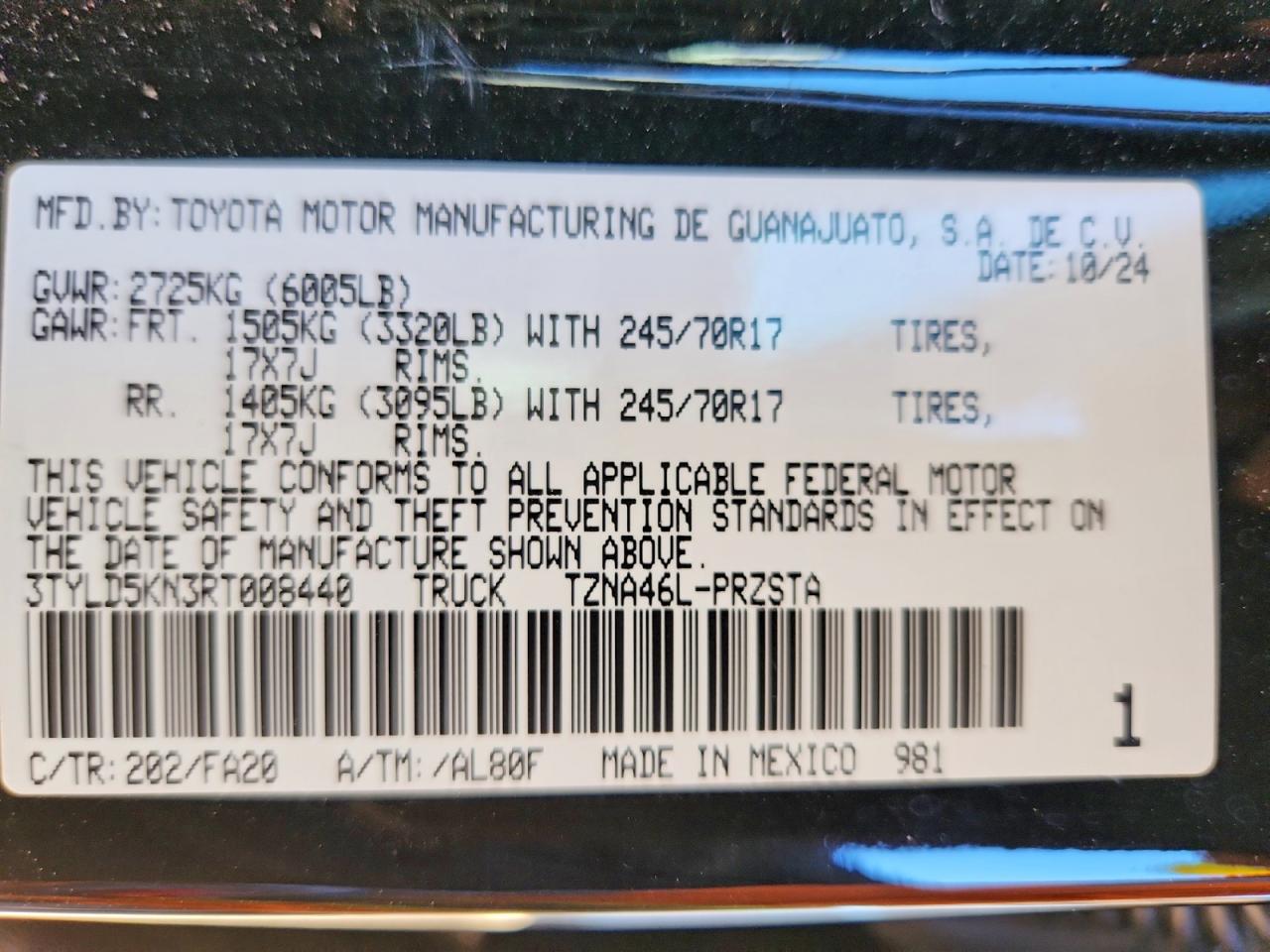 2024 Toyota Tacoma Sr Черный vin: 3TYLD5KN3RT008440