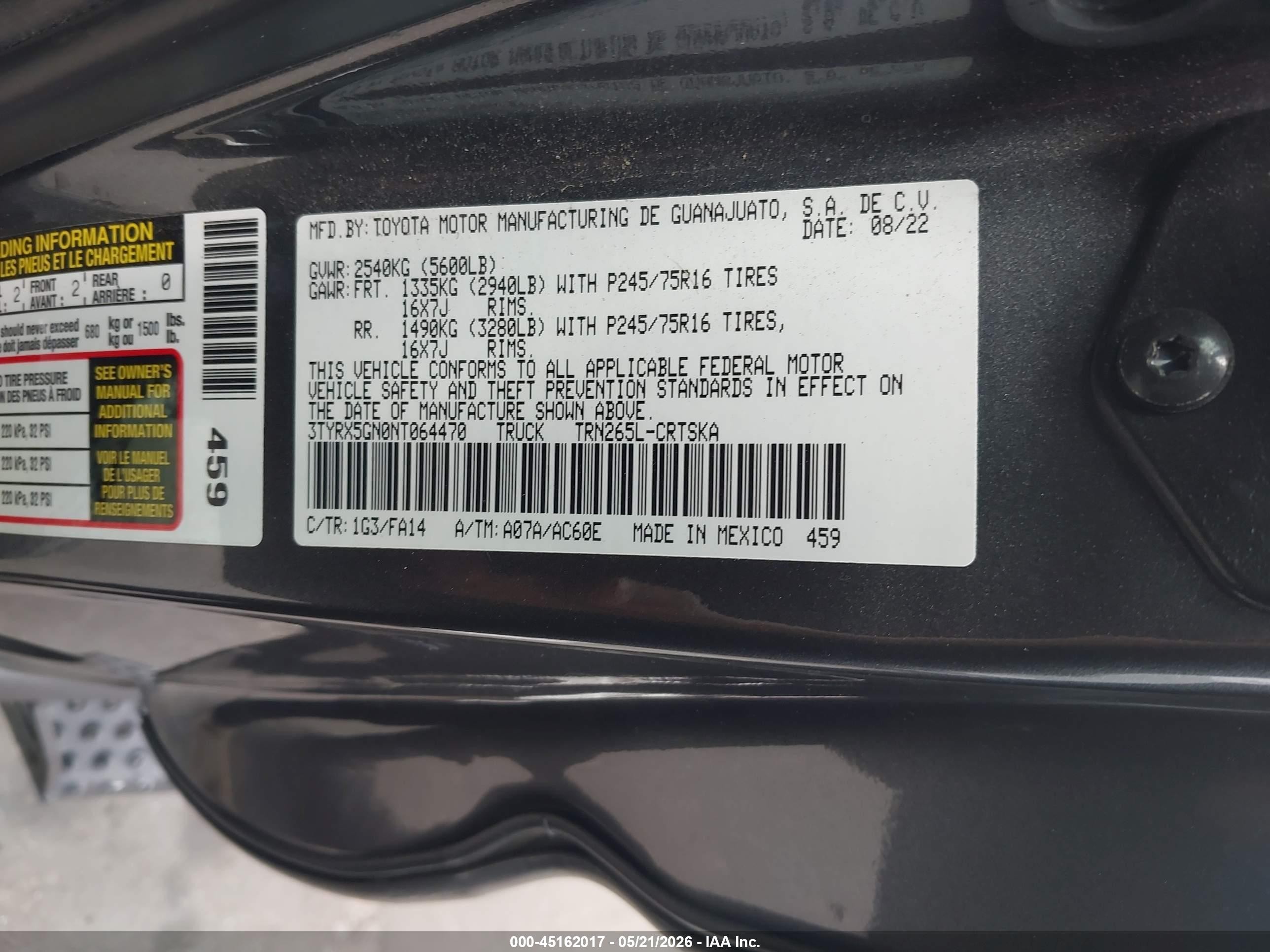 2022 Toyota Tacoma Sr Серый vin: 3TYRX5GN0NT064470