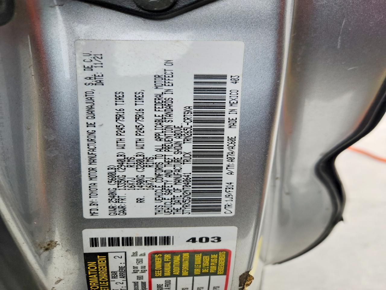2022 Toyota Tacoma Sr Silver vin: 3TYRX5GN2NT040641