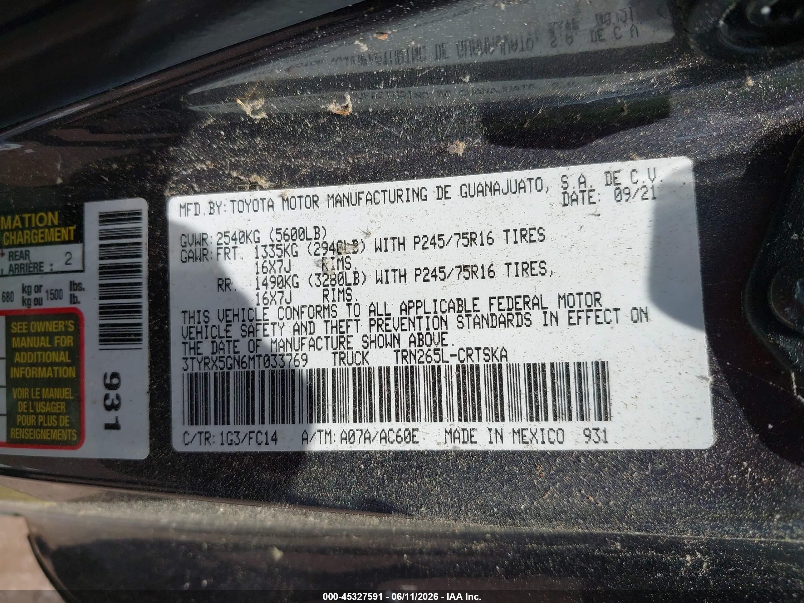 2021 Toyota Tacoma Sr5 Gray vin: 3TYRX5GN6MT033769