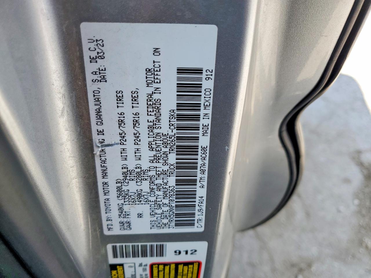 2023 Toyota Tacoma Sr Silver vin: 3TYRX5GNXPT078363