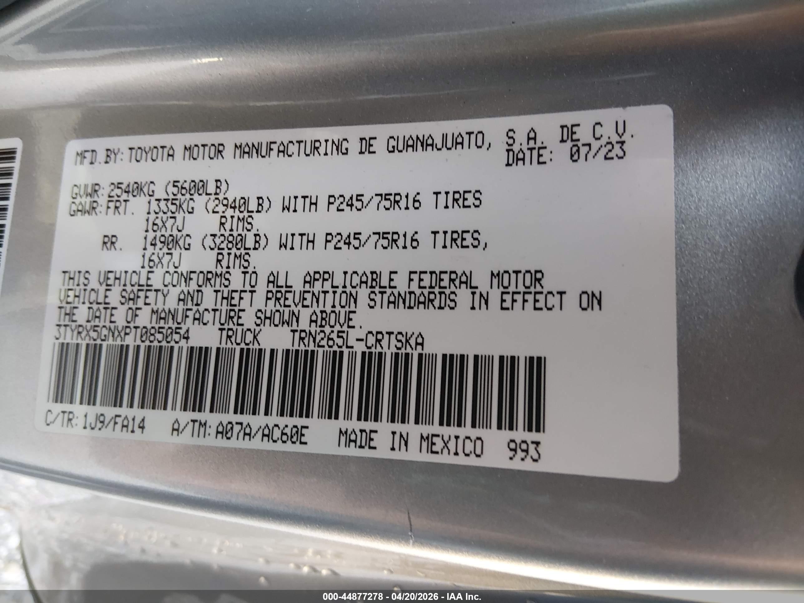 2023 Toyota Tacoma Sr Серебряный vin: 3TYRX5GNXPT085054