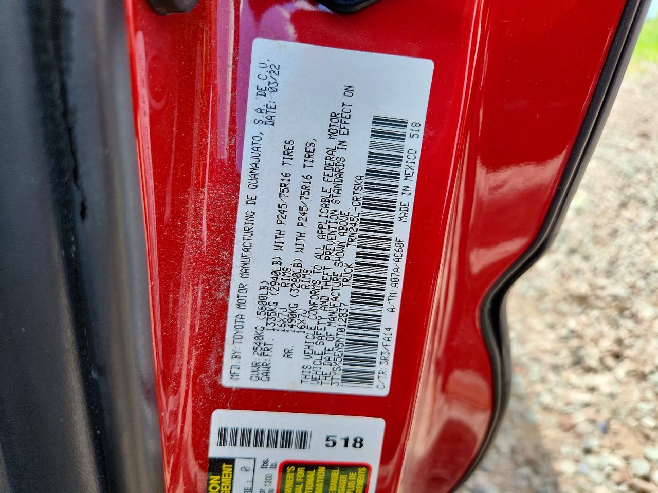 2022 Toyota Tacoma Sr Красный vin: 3TYSX5EN5NT012837