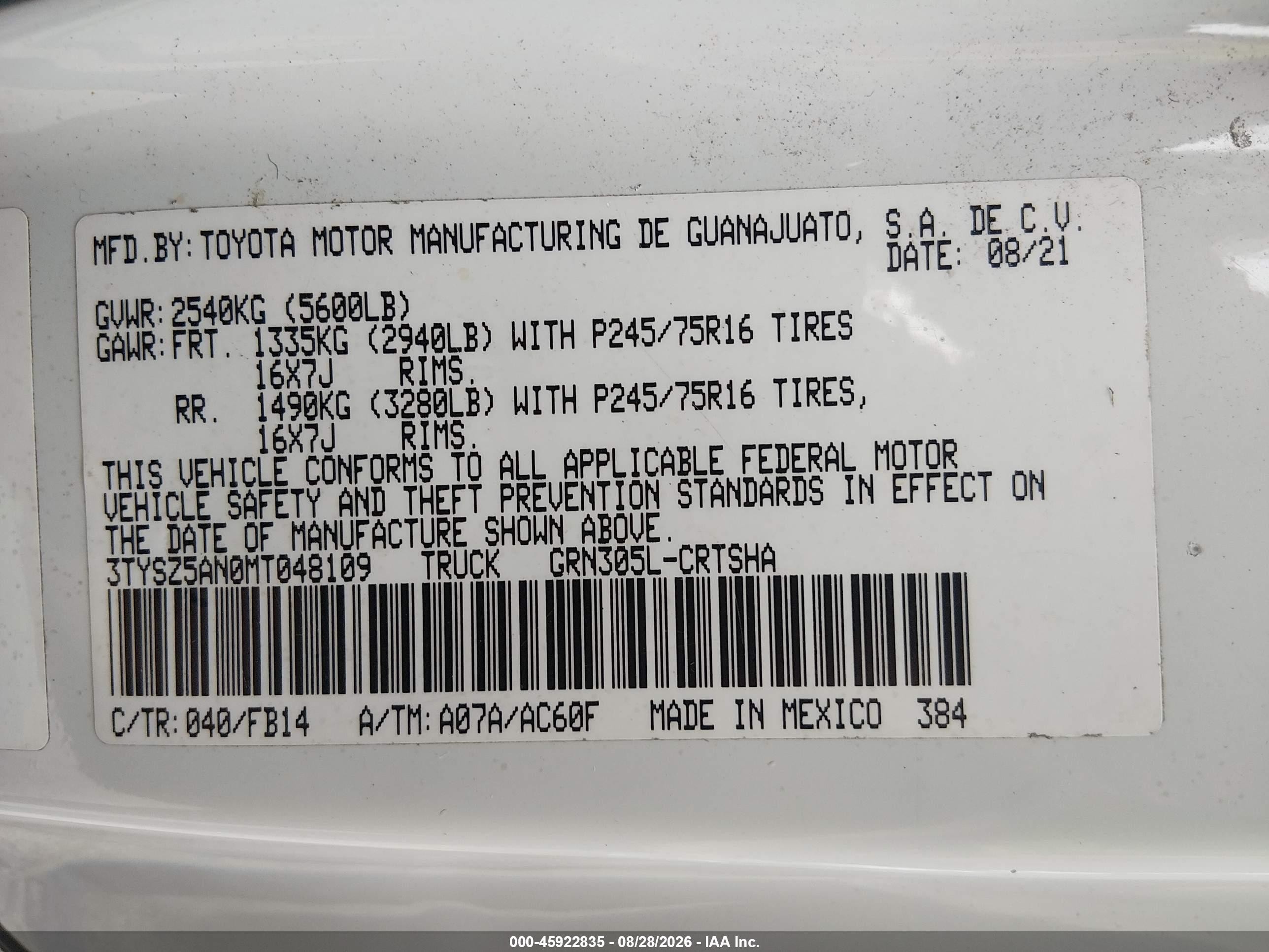 2021 Toyota Tacoma Sr V6 White vin: 3TYSZ5AN0MT048109