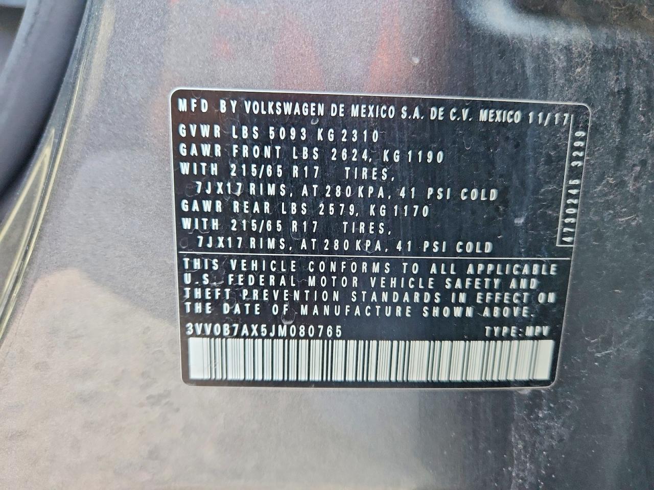 2018 Volkswagen Tiguan S Gray vin: 3VV0B7AX5JM080765
