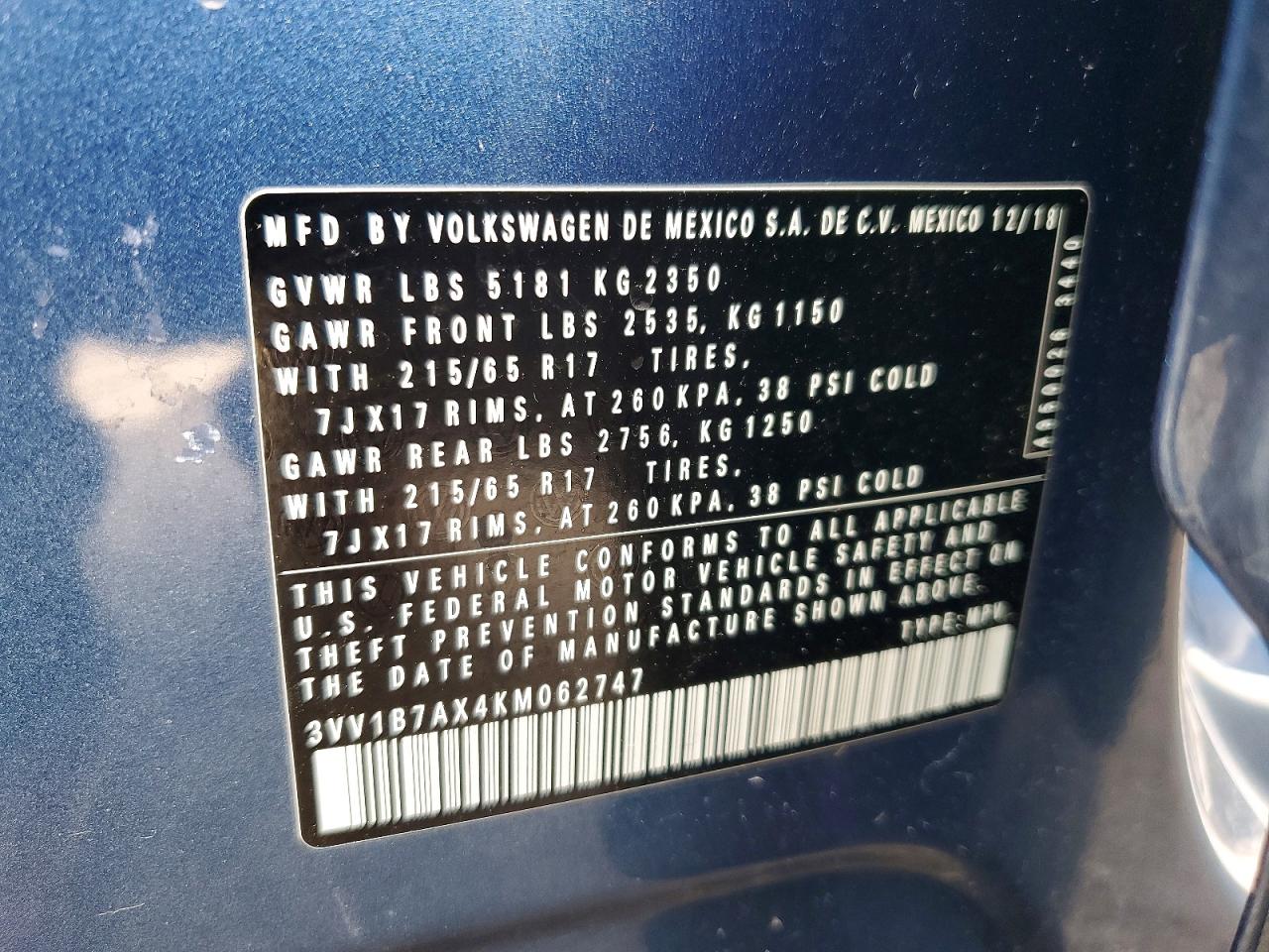 2019 Volkswagen Tiguan S Синий vin: 3VV1B7AX4KM062747