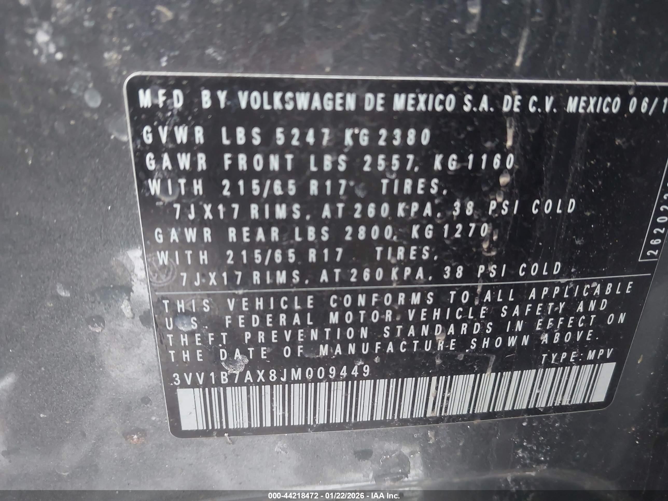 2018 Volkswagen Tiguan 2.0t S Серый vin: 3VV1B7AX8JM009449