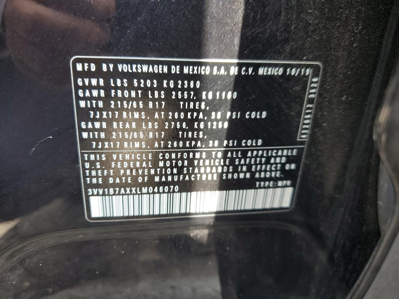 2020 Volkswagen Tiguan S Black vin: 3VV1B7AXXLM046070