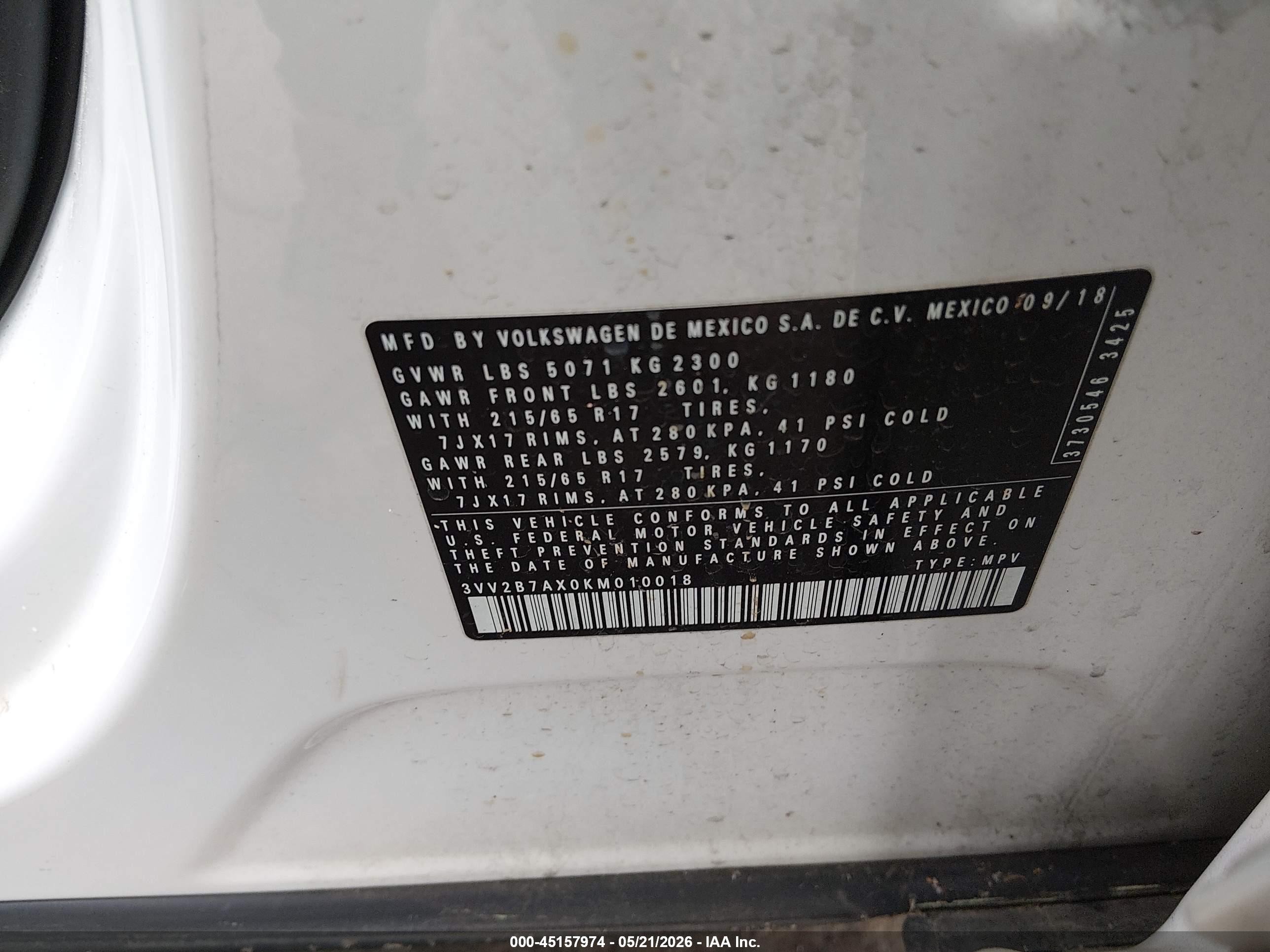 2019 Volkswagen Tiguan 2.0t Se/2.0t Sel/2.0t Sel R-line/2.0t Sel R-line Black White vin: 3VV2B7AX0KM010018