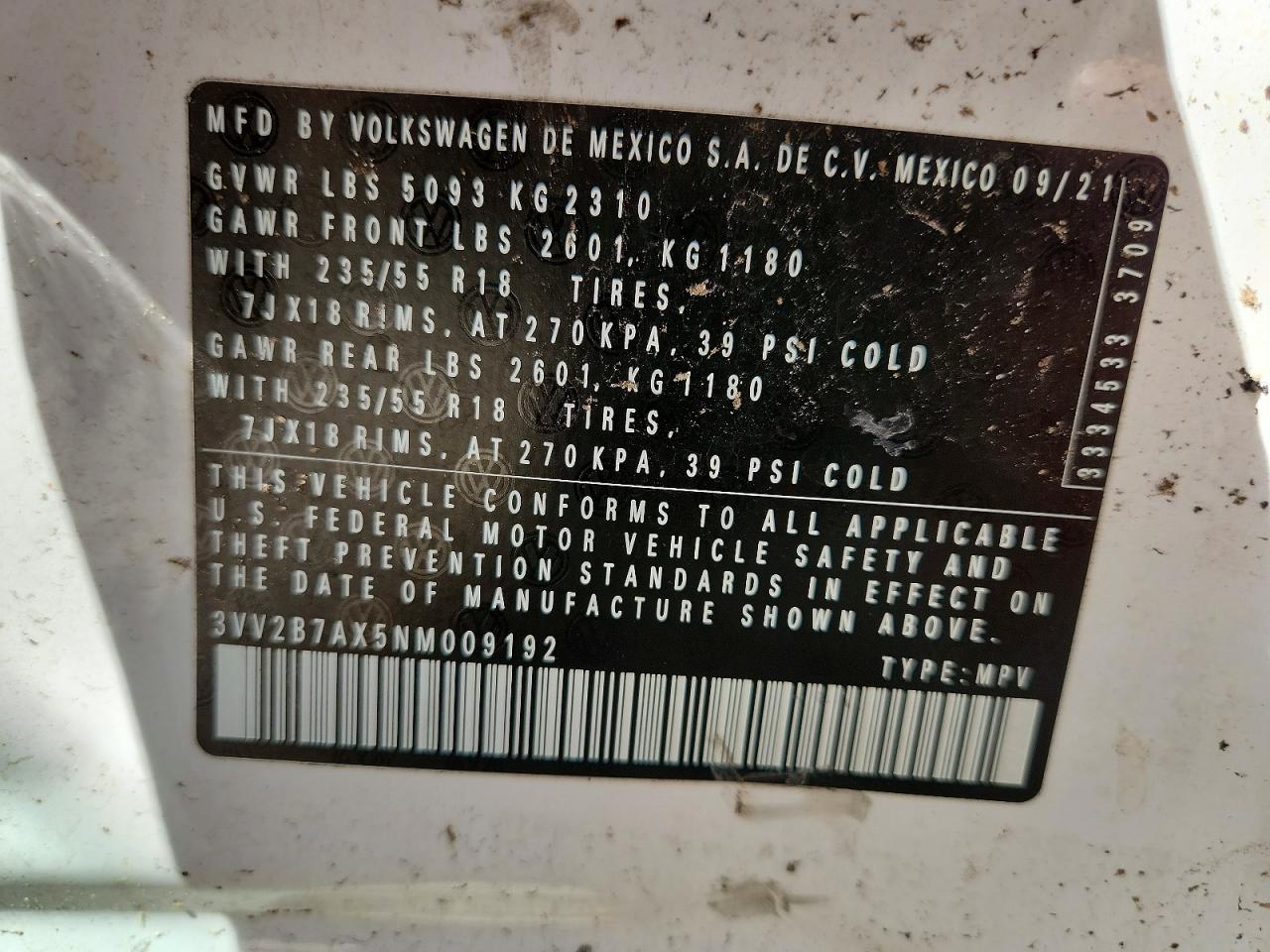 2022 Volkswagen Tiguan Se White vin: 3VV2B7AX5NM009192