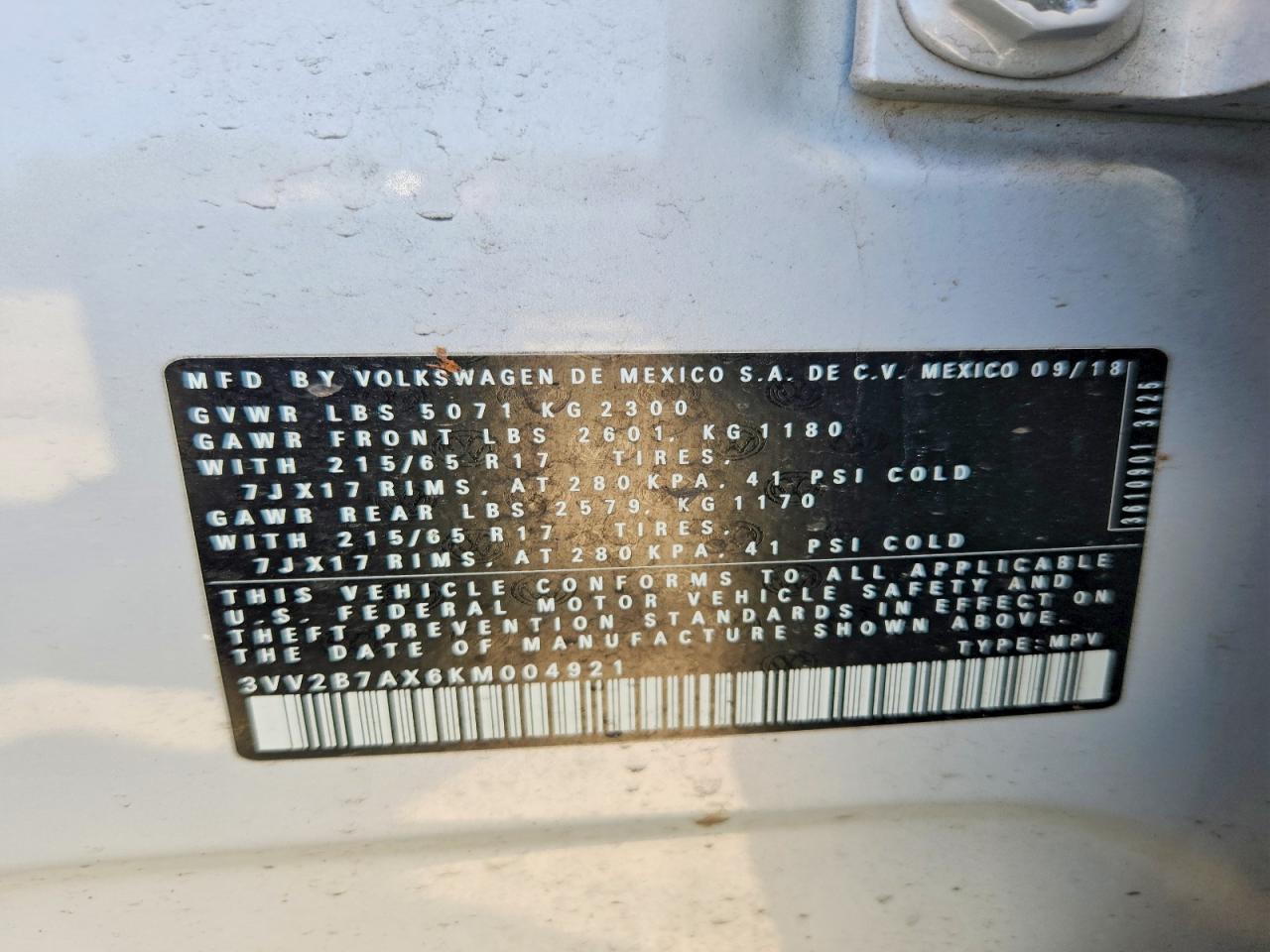 2019 Volkswagen Tiguan Se Gray vin: 3VV2B7AX6KM004921