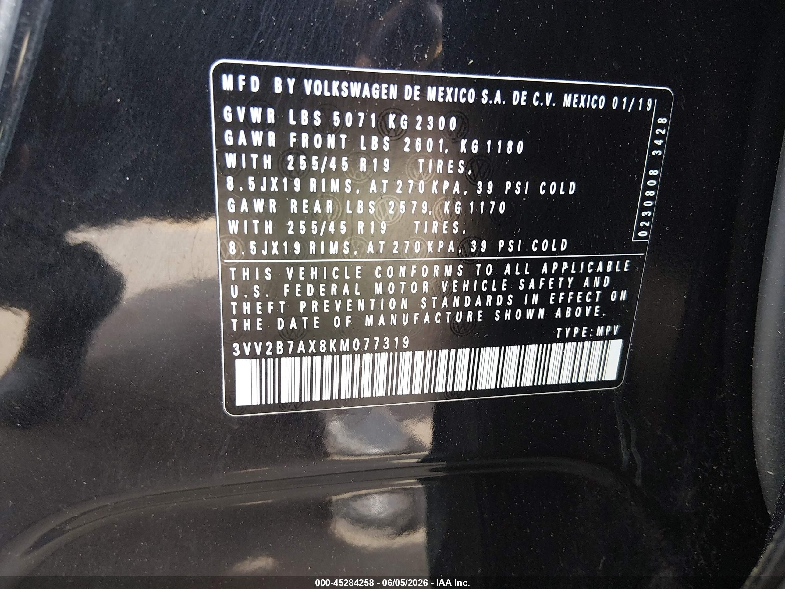 2019 Volkswagen Tiguan 2.0t Se/2.0t Sel/2.0t Sel R-line/2.0t Sel R-line Black Черный vin: 3VV2B7AX8KM077319