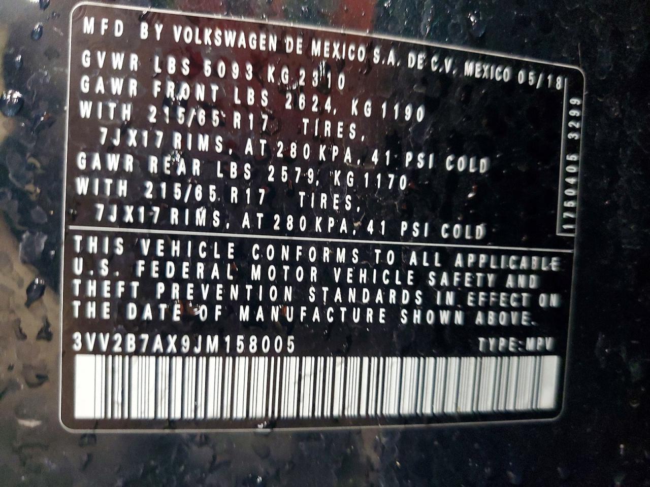 2018 Volkswagen Tiguan Se Green vin: 3VV2B7AX9JM158005