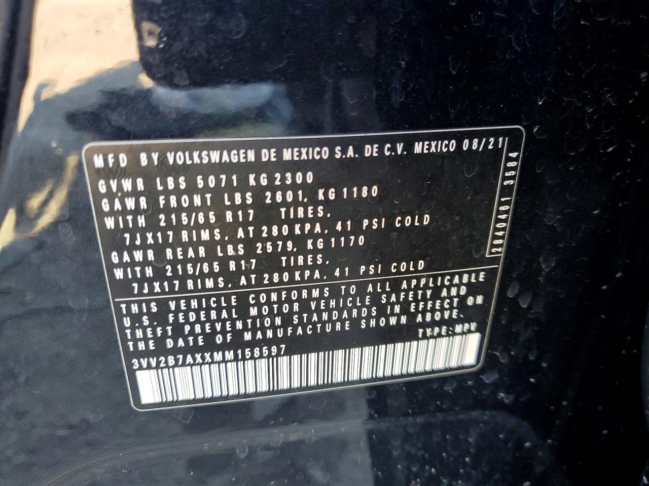 2021 Volkswagen Tiguan Se Black vin: 3VV2B7AXXMM158597